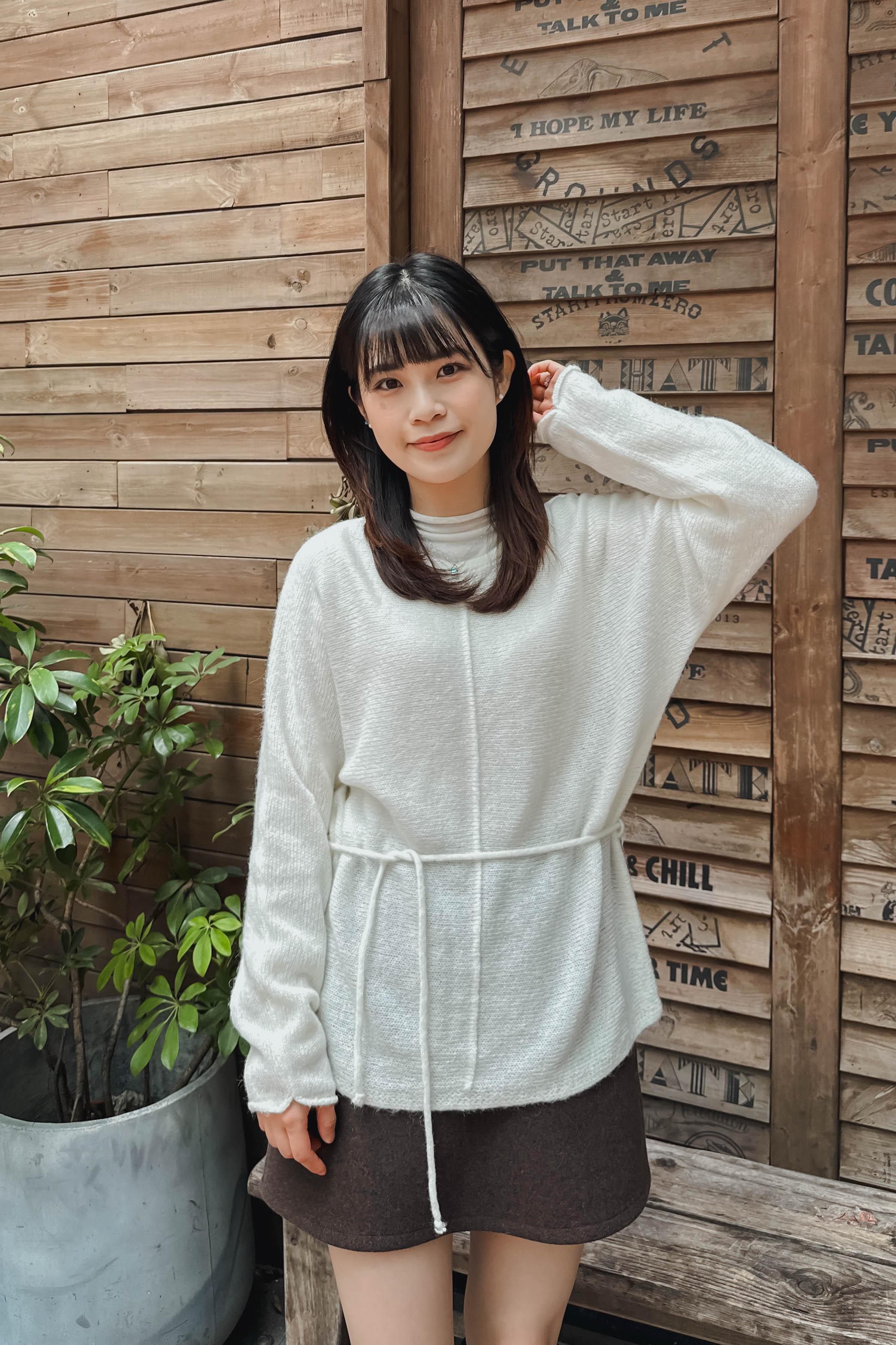 氣質中線薄針織長TOP(附綁帶) 兩色入