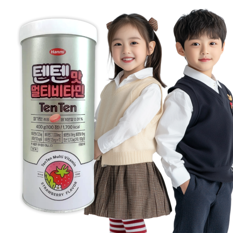 韓國 TenTen 綜合維他命 草莓味 營養咀嚼片100入/罐｜孩子成長必備