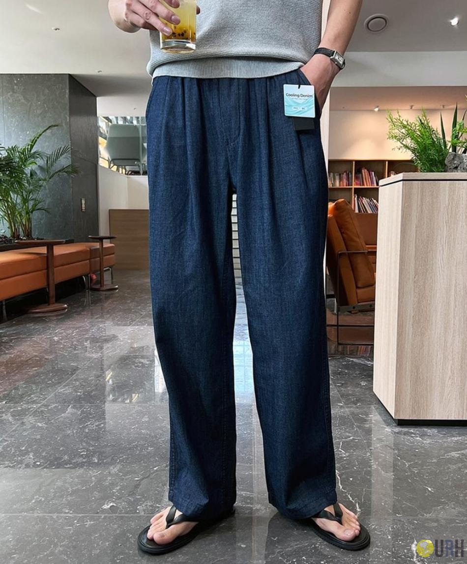【100%保證韓國直送】Cooling Light 輕量透氣機能冷感橡筋腰寬鬆牛仔褲 👖 [3 color/2長度] RG115865