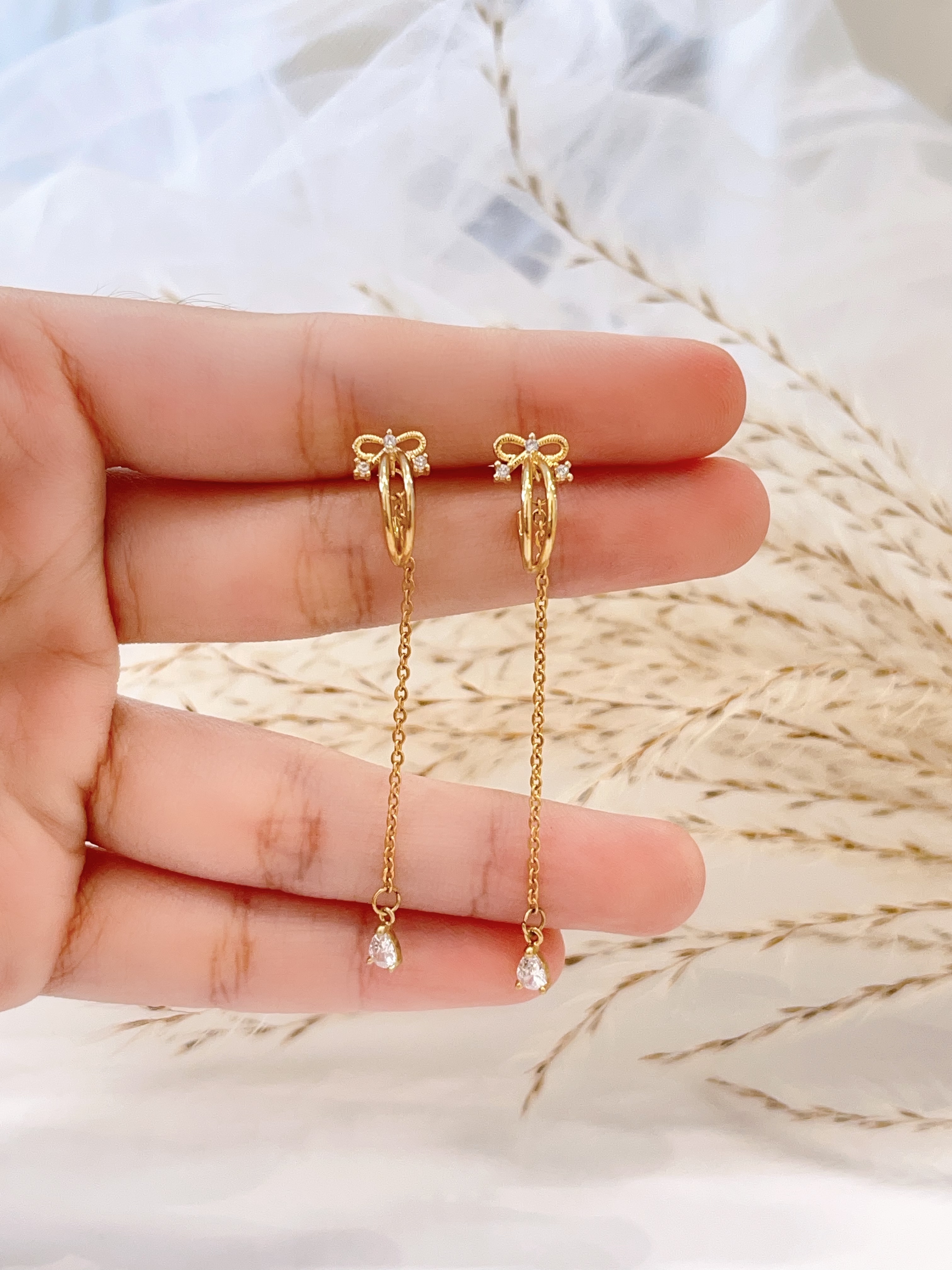 温柔气质小蝴蝶结长流苏耳环