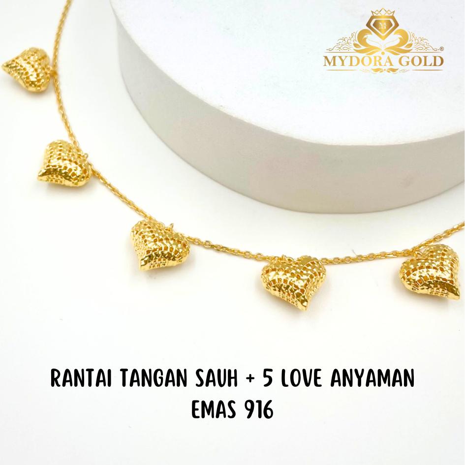 MYDORA Rantai Tangan Sauh + 5 Love Anyaman l EMAS 916/22K