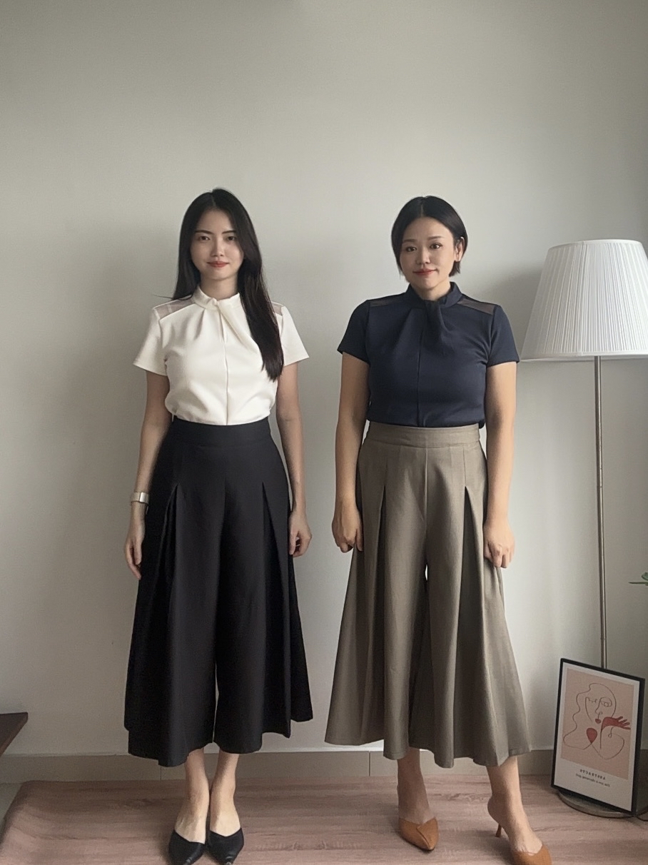 S1960 Pleated Cropped Pants - Black & Brown