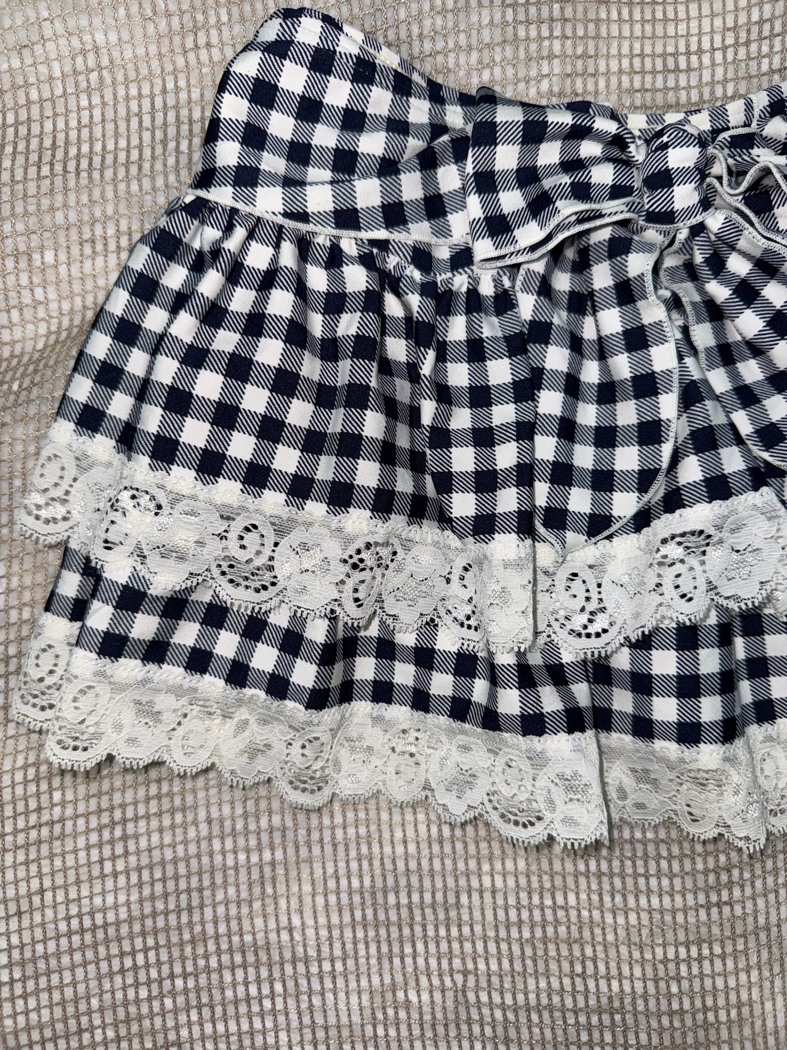 Gingham Tiered Lace Ruffle Mini Skirt