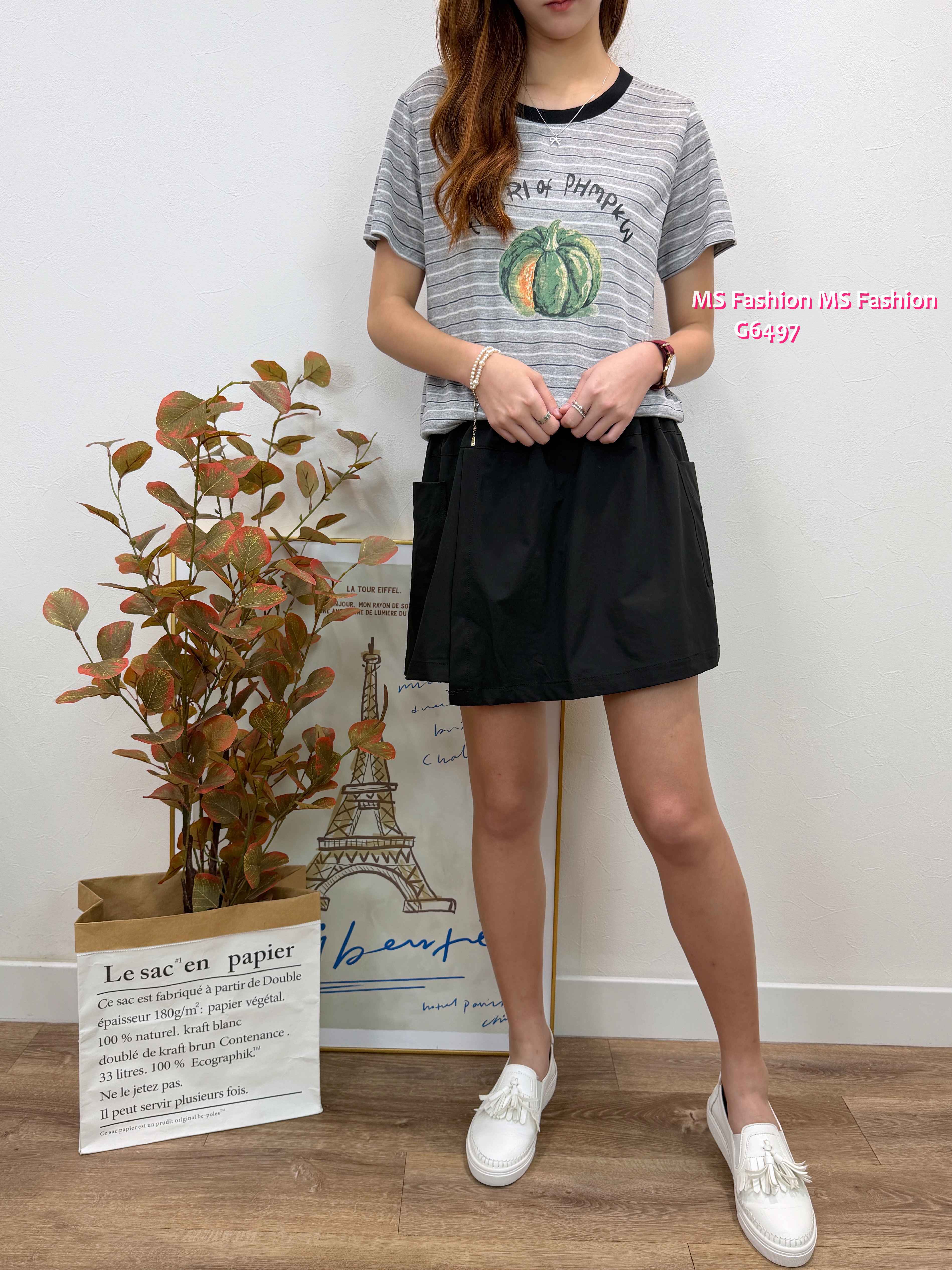 G6497 橫間南瓜print top