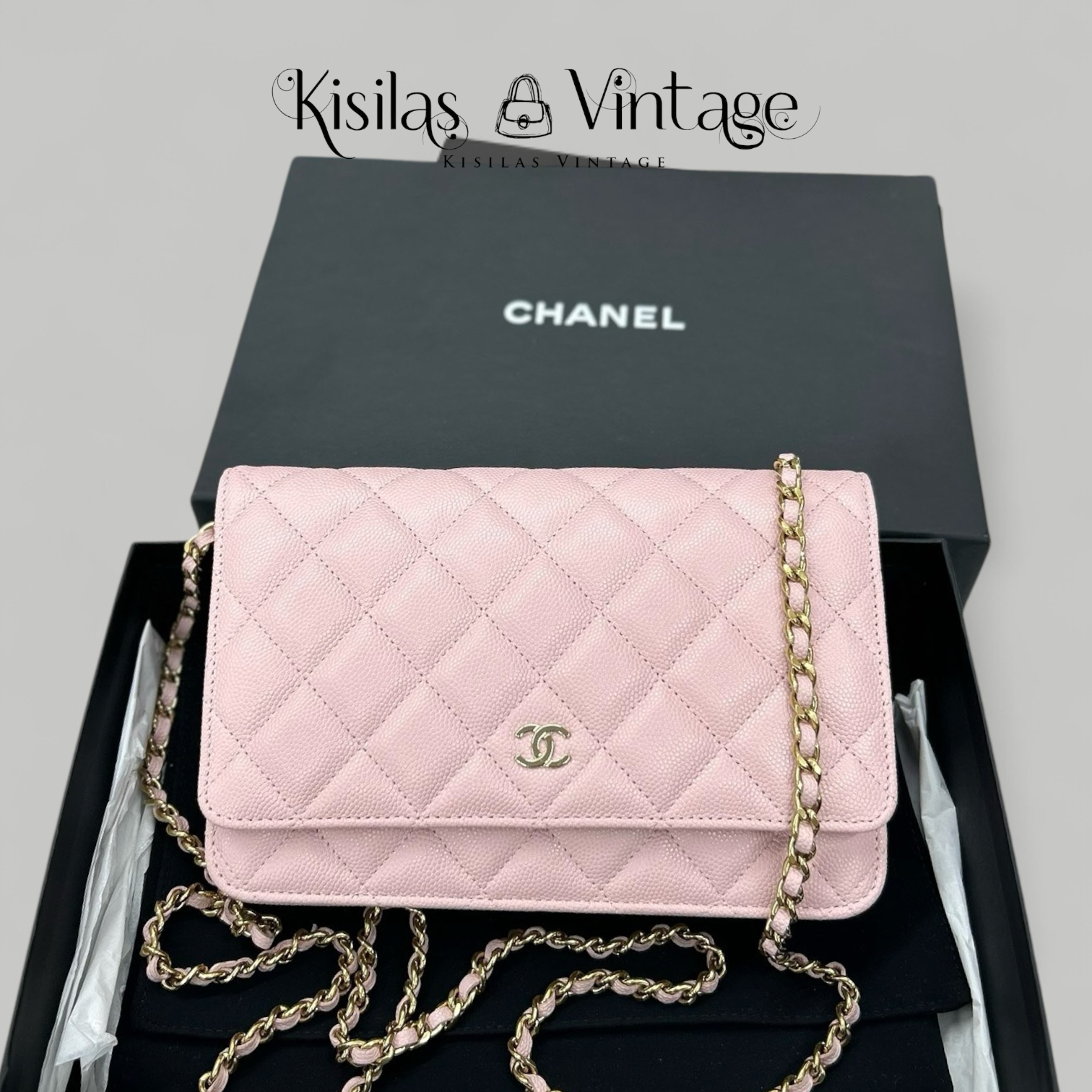Chanel Caviar WOC 櫻花粉金扣