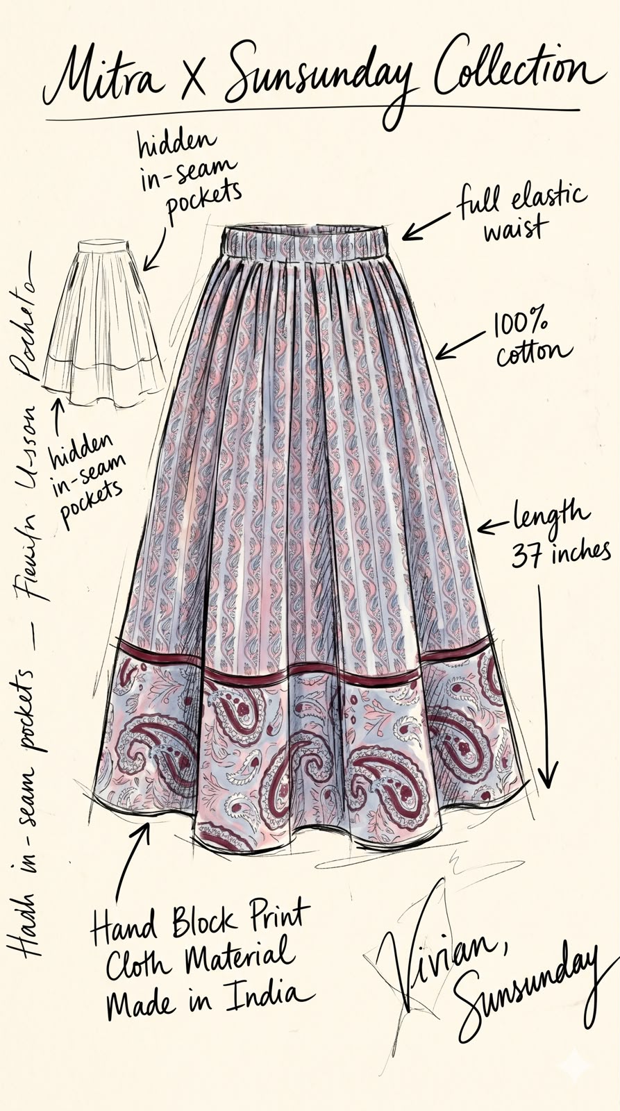 SSD008 Light Blue Paisley Prints Skirt 37"