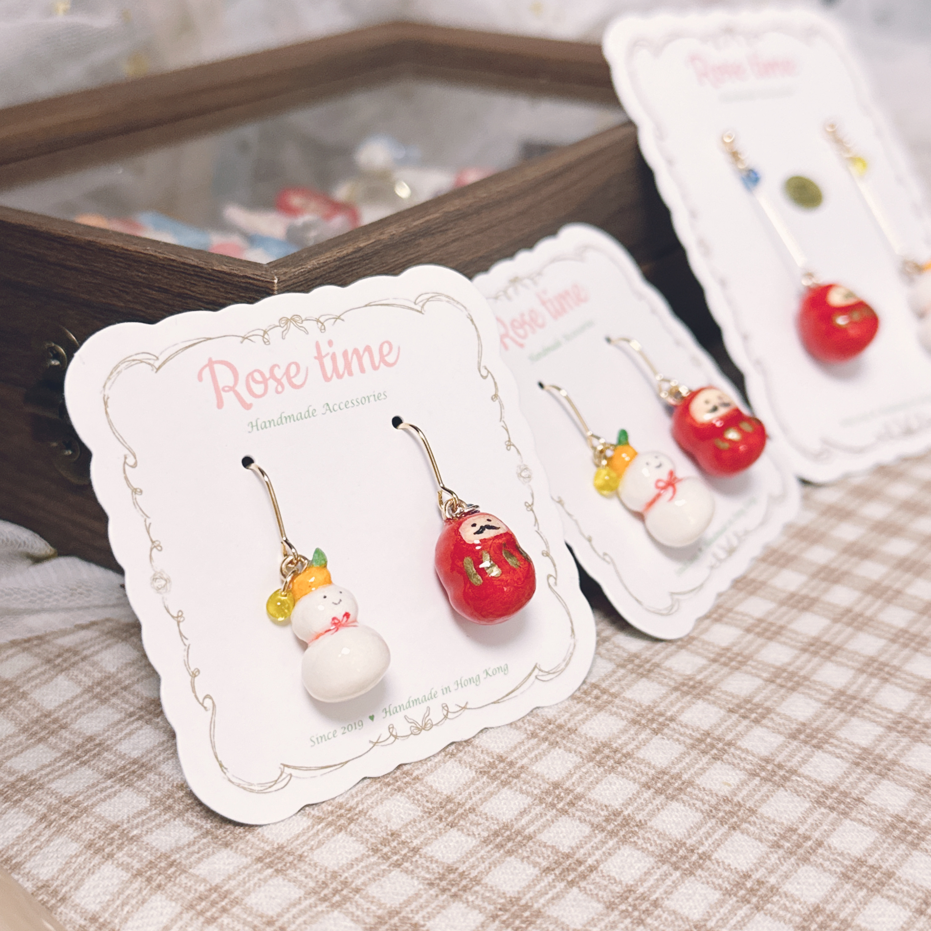 手繪 和風雪餅/年糕 胖達摩耳環 長短款