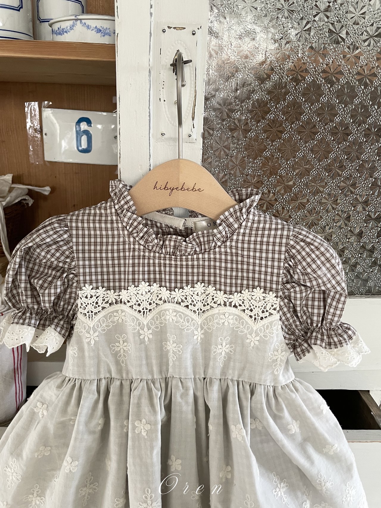 ☀️預訂 韓國直送☀️🇰🇷Oren Zegna蕾絲圍裙格紋短袖包屁裙