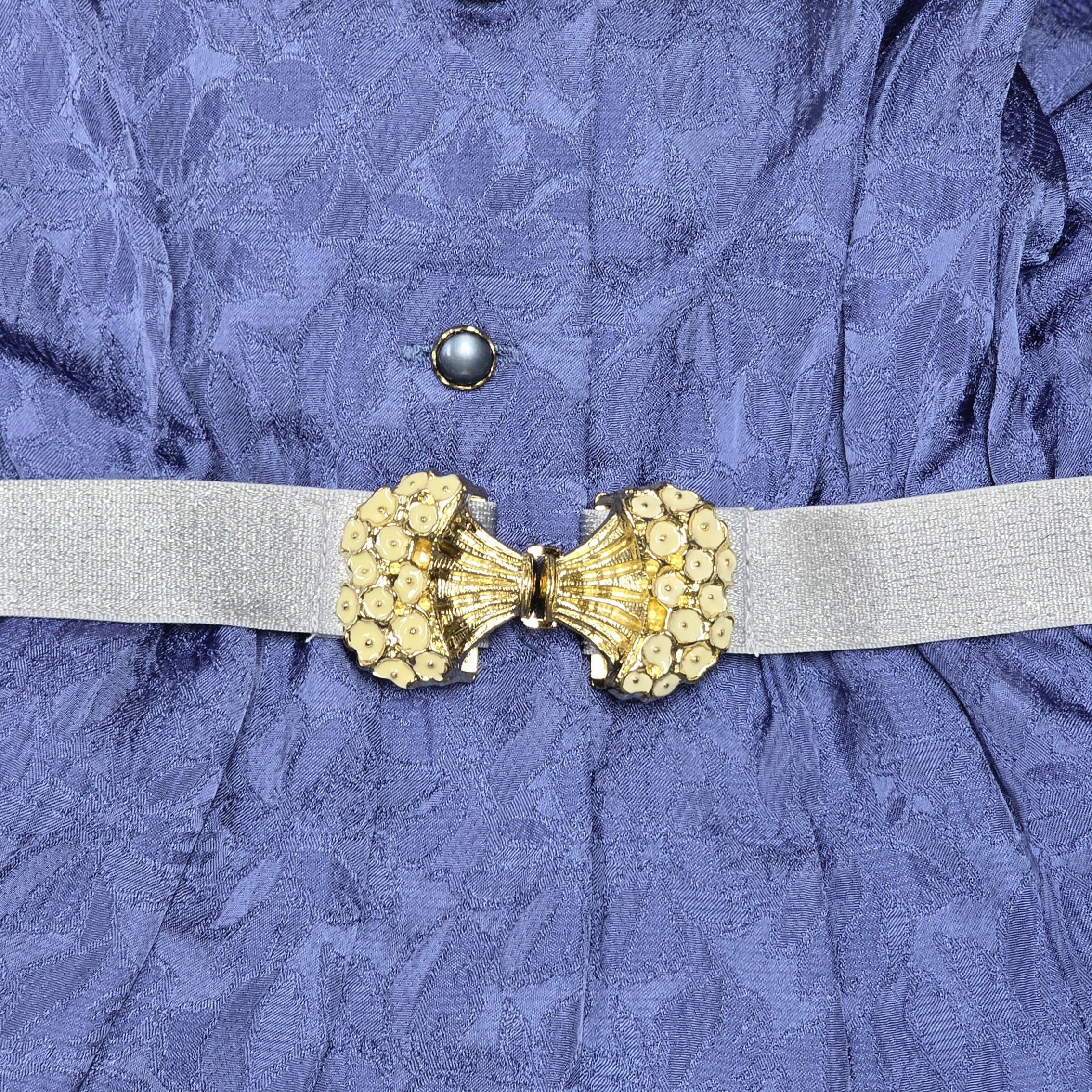 Vintage Japanese 3D Bouquet Belt Buckle with Sparkly Grey Elastic Bands