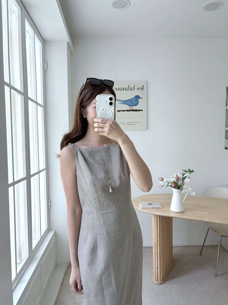 Linen Blend Twisted Strap Dress (Mocha)