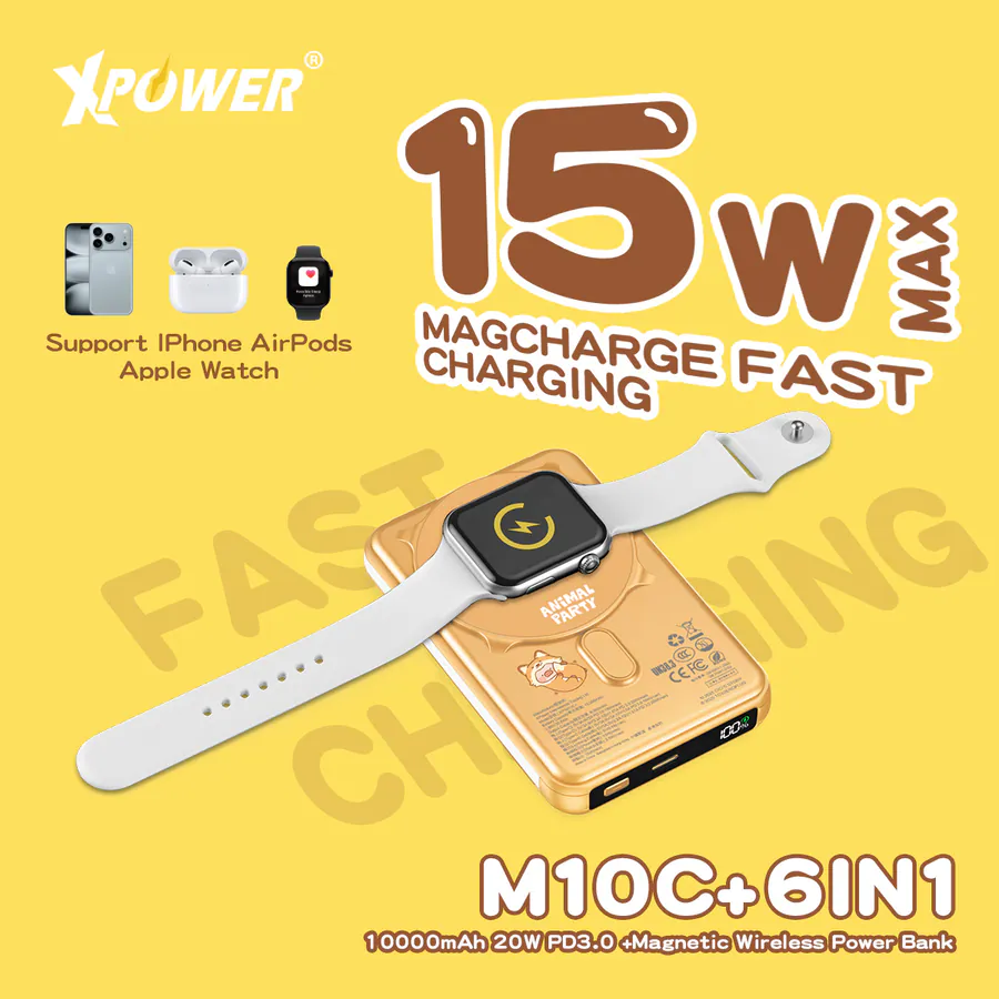 CCC | 3C認證 XPower x 罐頭豬LuLu🐷M10C+ 6合1 10000mAh多功能迷你20W PD3.0+ 磁吸無線快充移動電源