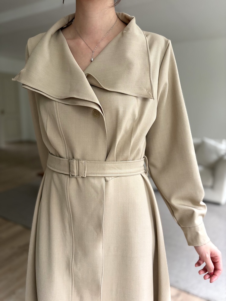 Classic Flared Trench Dress (Warm Beige)