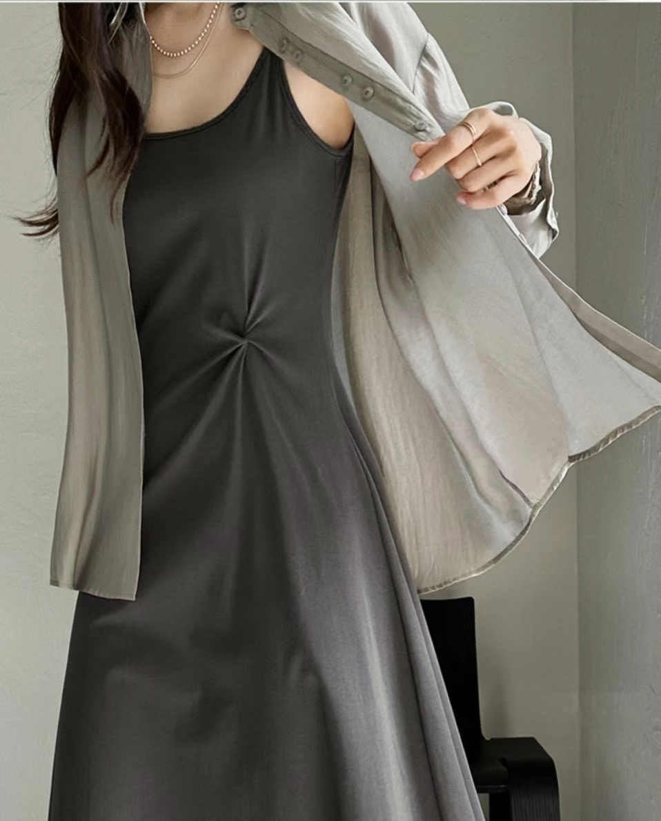Minimalist Ruched Dress with Sheer Cardigan Set ‖ 极简褶皱连身裙轻薄开衫套装 KR06108171