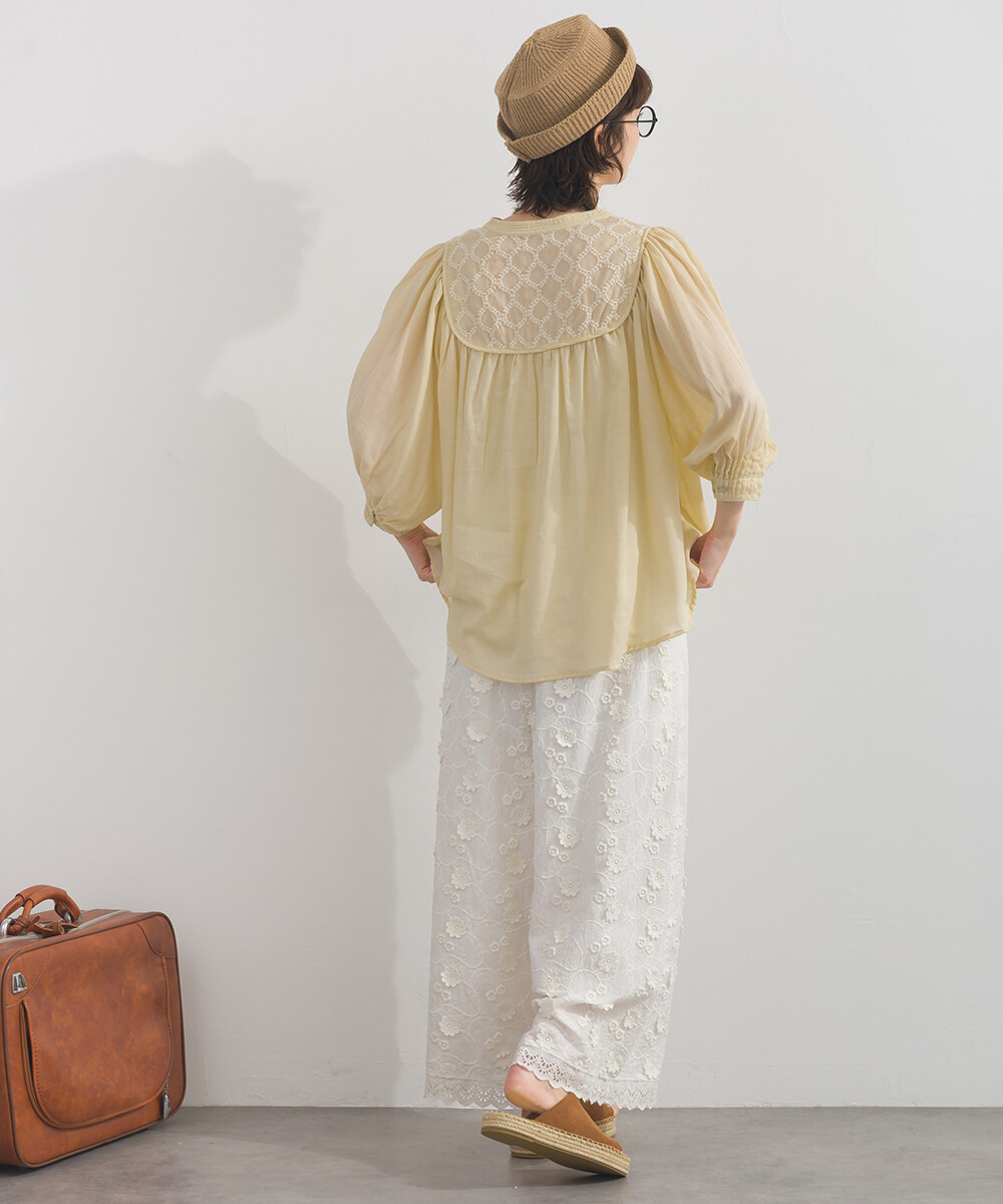 LP - 純棉圓點幾何刺繡襯衫 (米黃色)