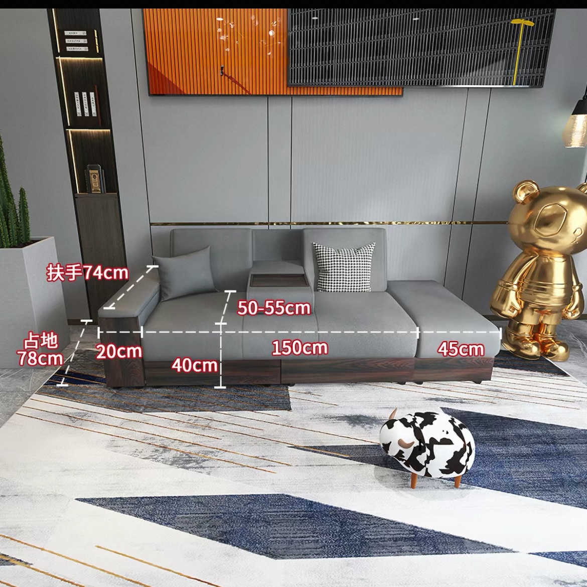 輕奢現代簡約細單位客廳科技布可收納儲物梳化床烏金木 sofa