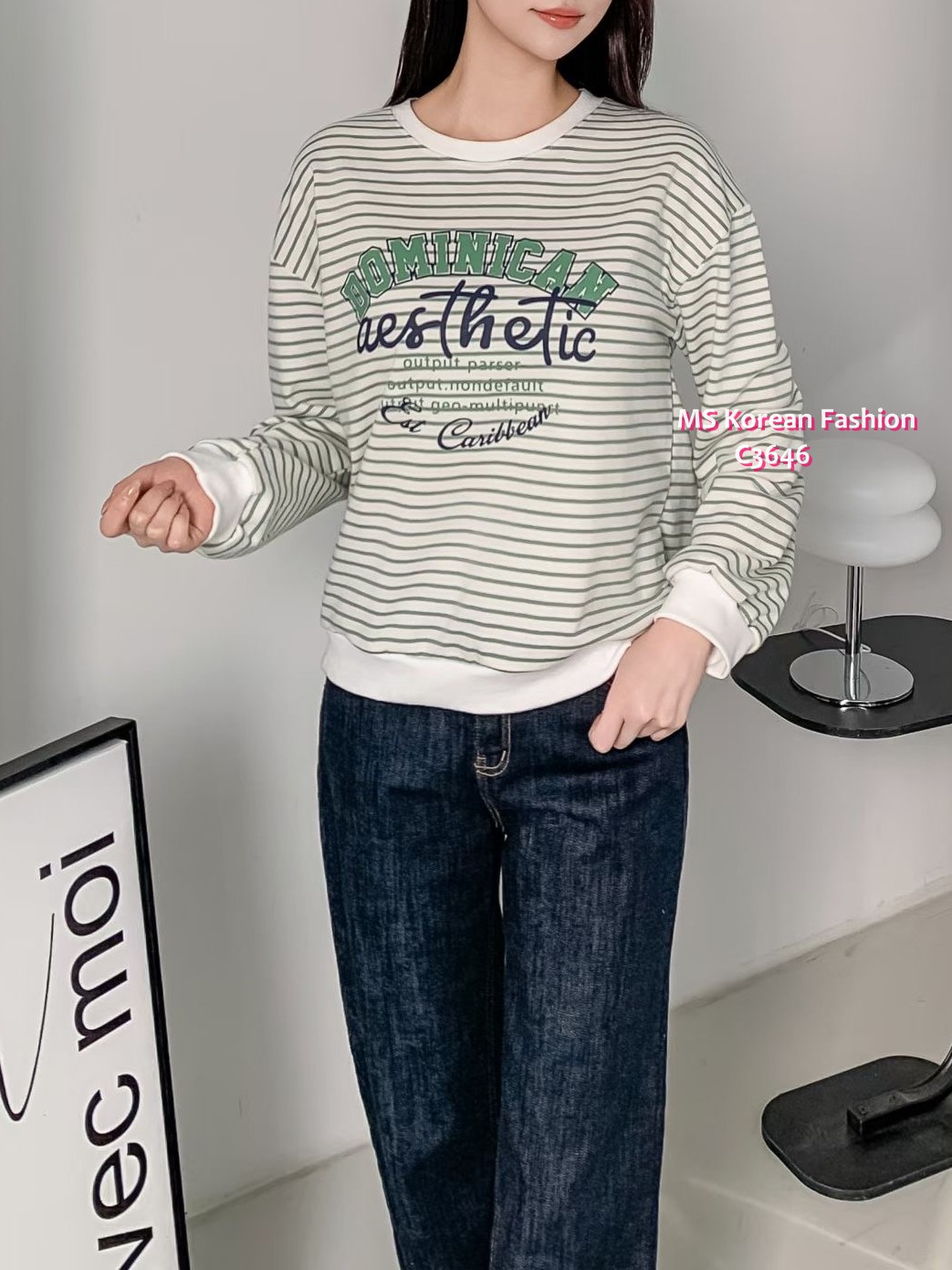 C3646 韓國🇰🇷靚色橫間字母print top