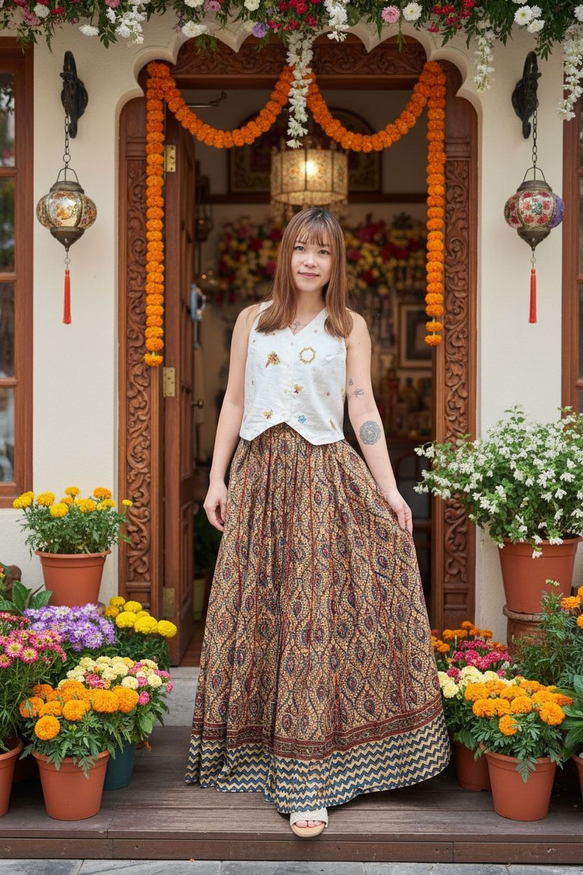 2016 Vintage Block Print Kalamkari Skirt