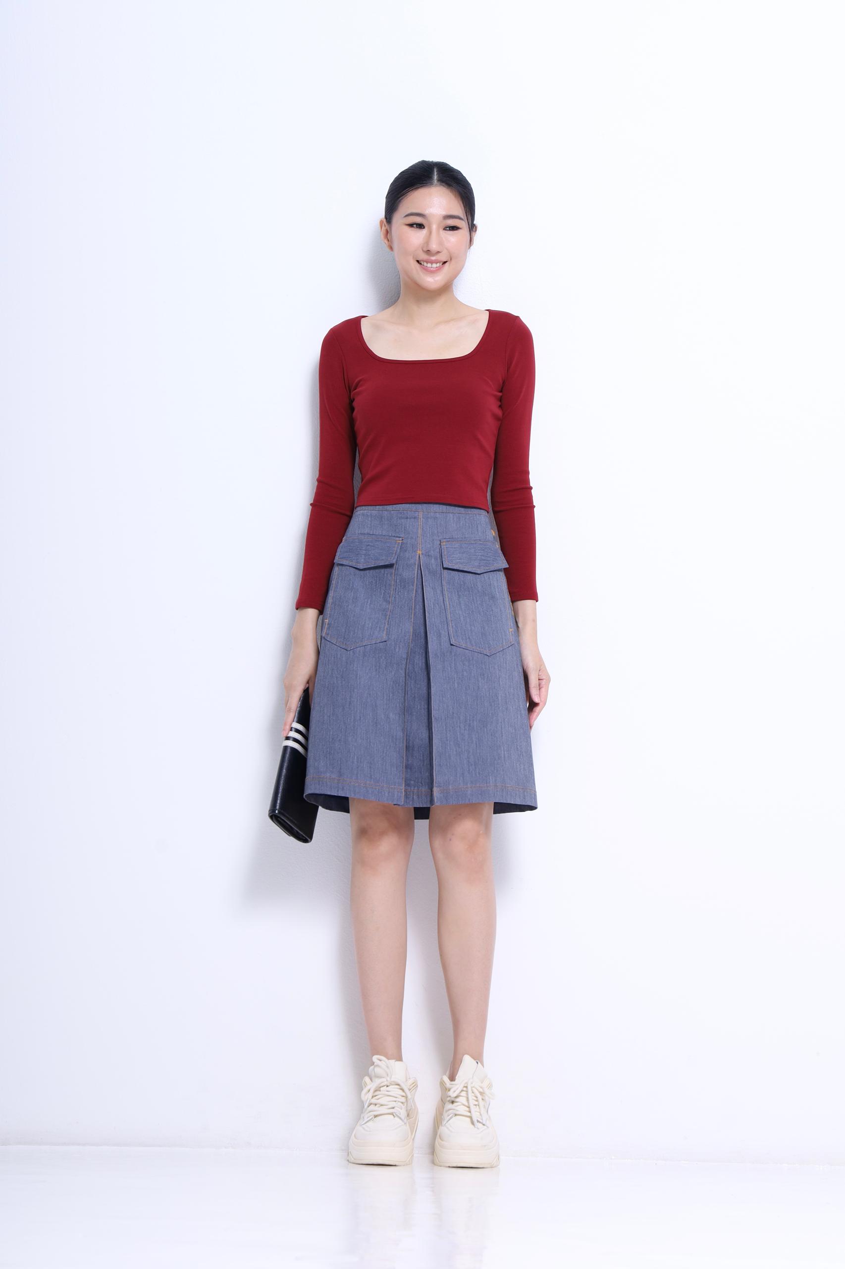 CS1434 EMBD THREAD MID RISE A-LINE SKIRT