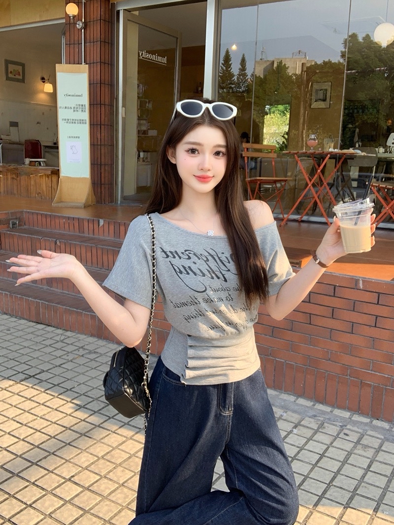 B336(23905) 美式时尚甜酷风斜领DIFFERENT排钮褶皱腰设计感3色上衣 
