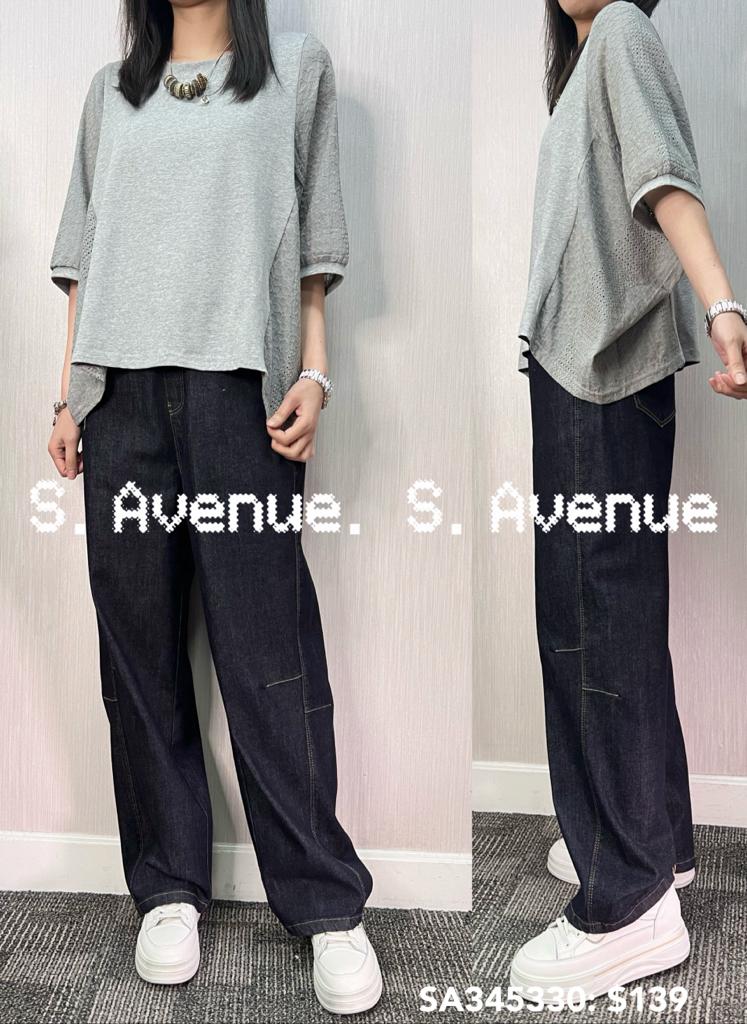 SA345330: 袖拼勾花蝙蝠tee