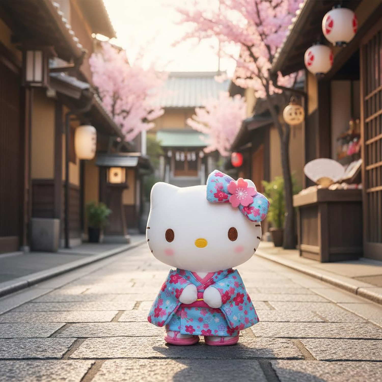 Sanrio - 櫻花和服系列公仔 (淺藍色Hello Kitty款)