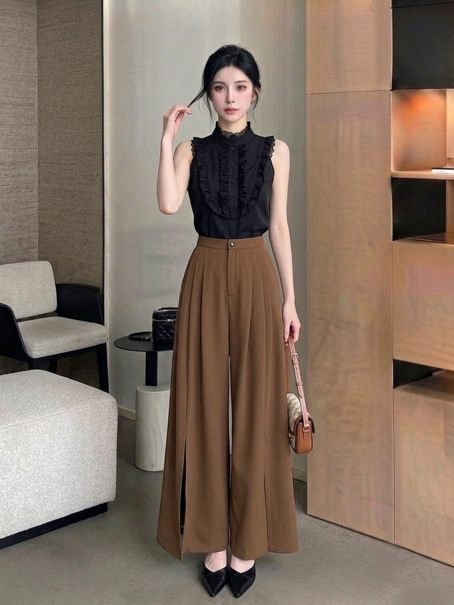 Front Slit Wide Leg Pants M244
