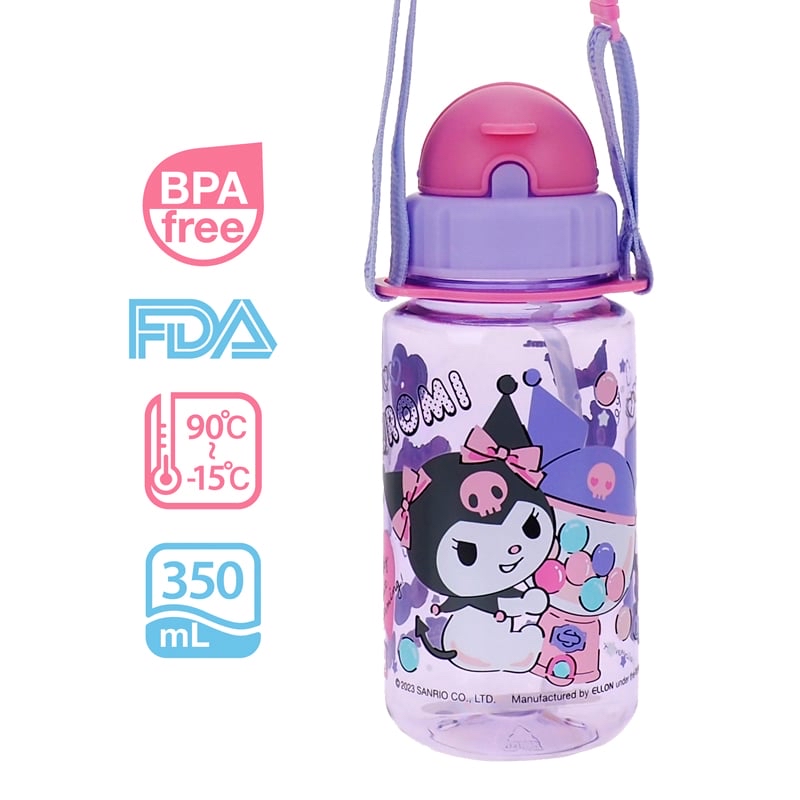 Kuromi 350ml BPA Free Water Bottle With Straw & Neck Strap 膠水樽連飲管及頸繩