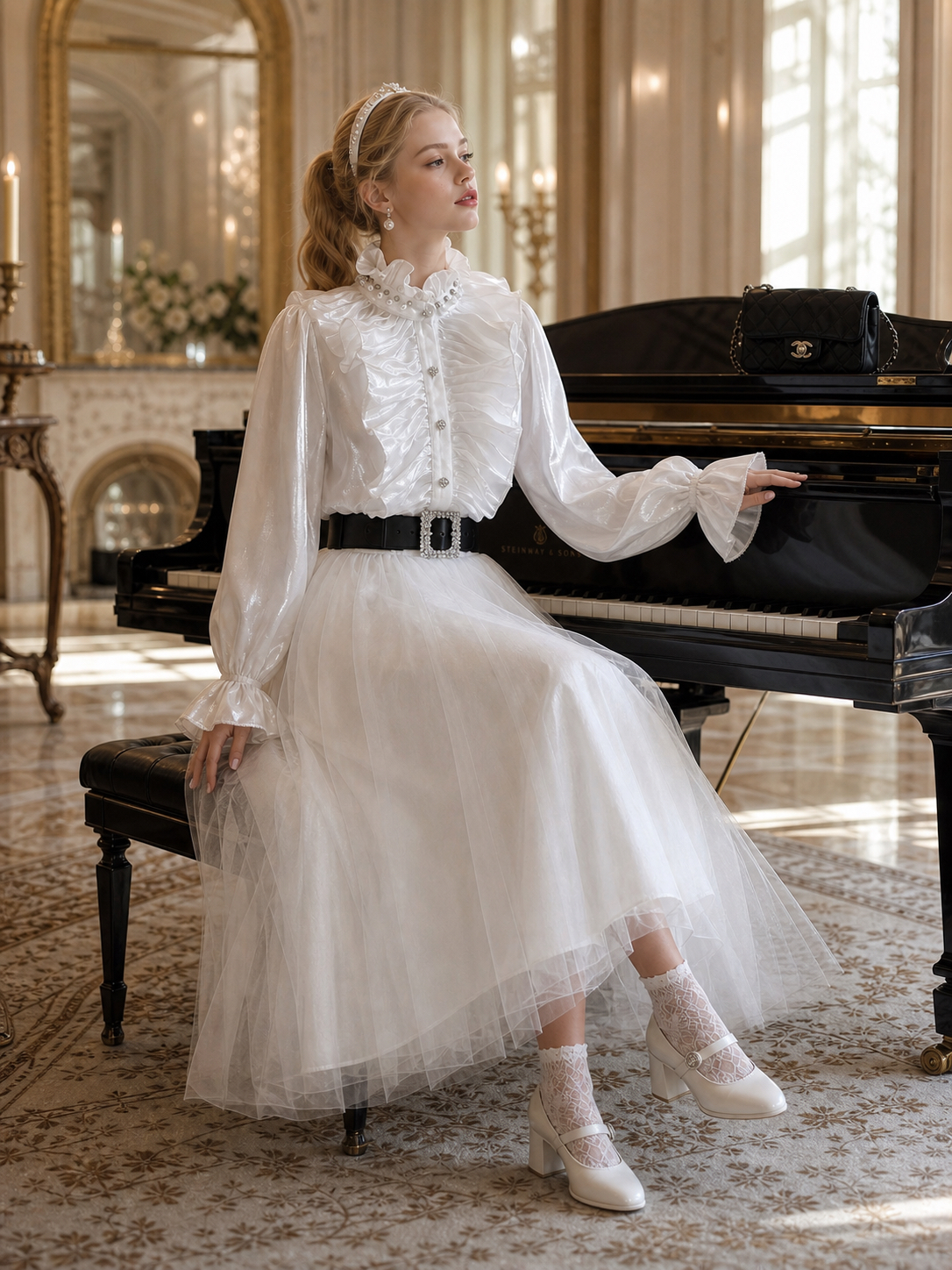 維多利亞夢幻壓摺舞台劇女主角襯衫 Victorian Dream Pleated Prima Donna Blouse