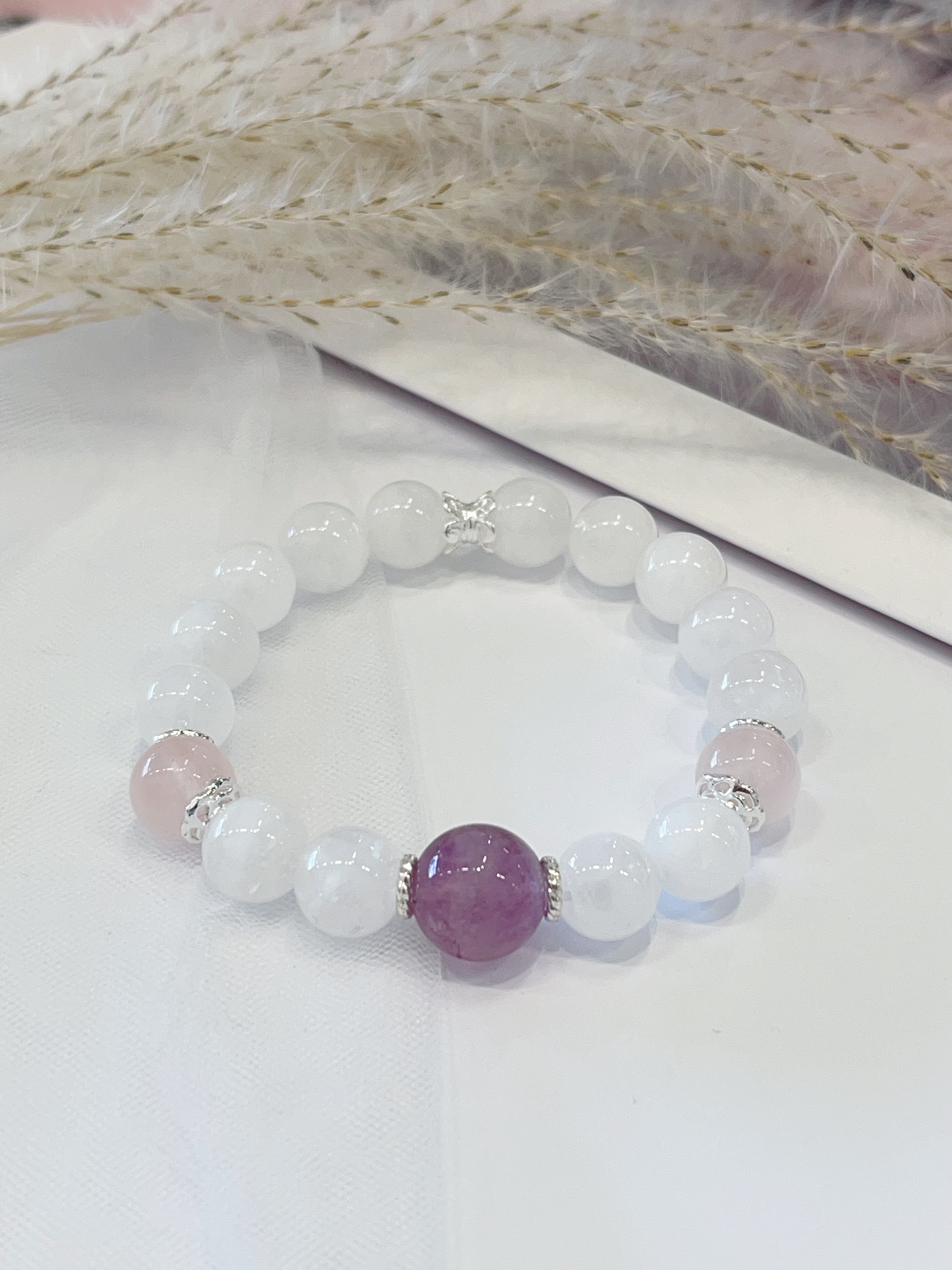 💜 紫萤石 × 白幽灵 × 粉水晶手串 Purple Fluorite & White Phantom Quartz & Rose Quartz |10mm