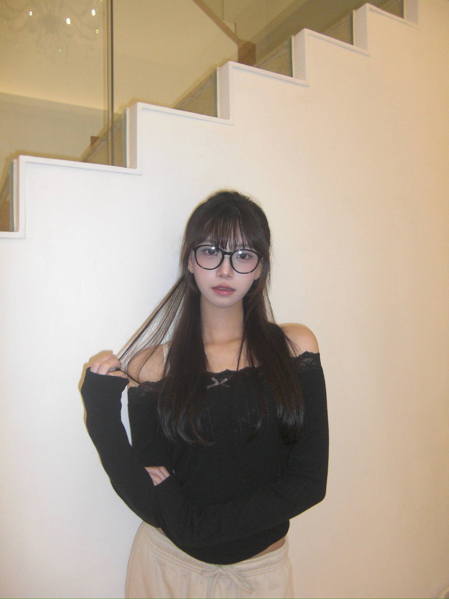 韓國針織lacy邊邊中間蝴蝶結一字膊