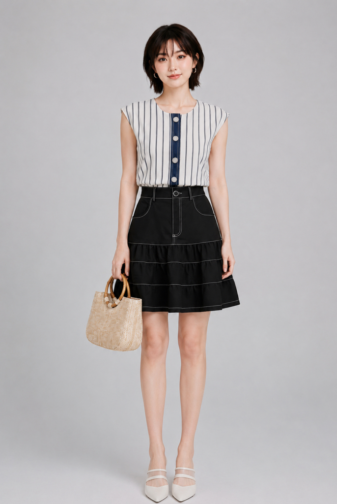 2225 Harper Contrast Stitch Denim Skirt