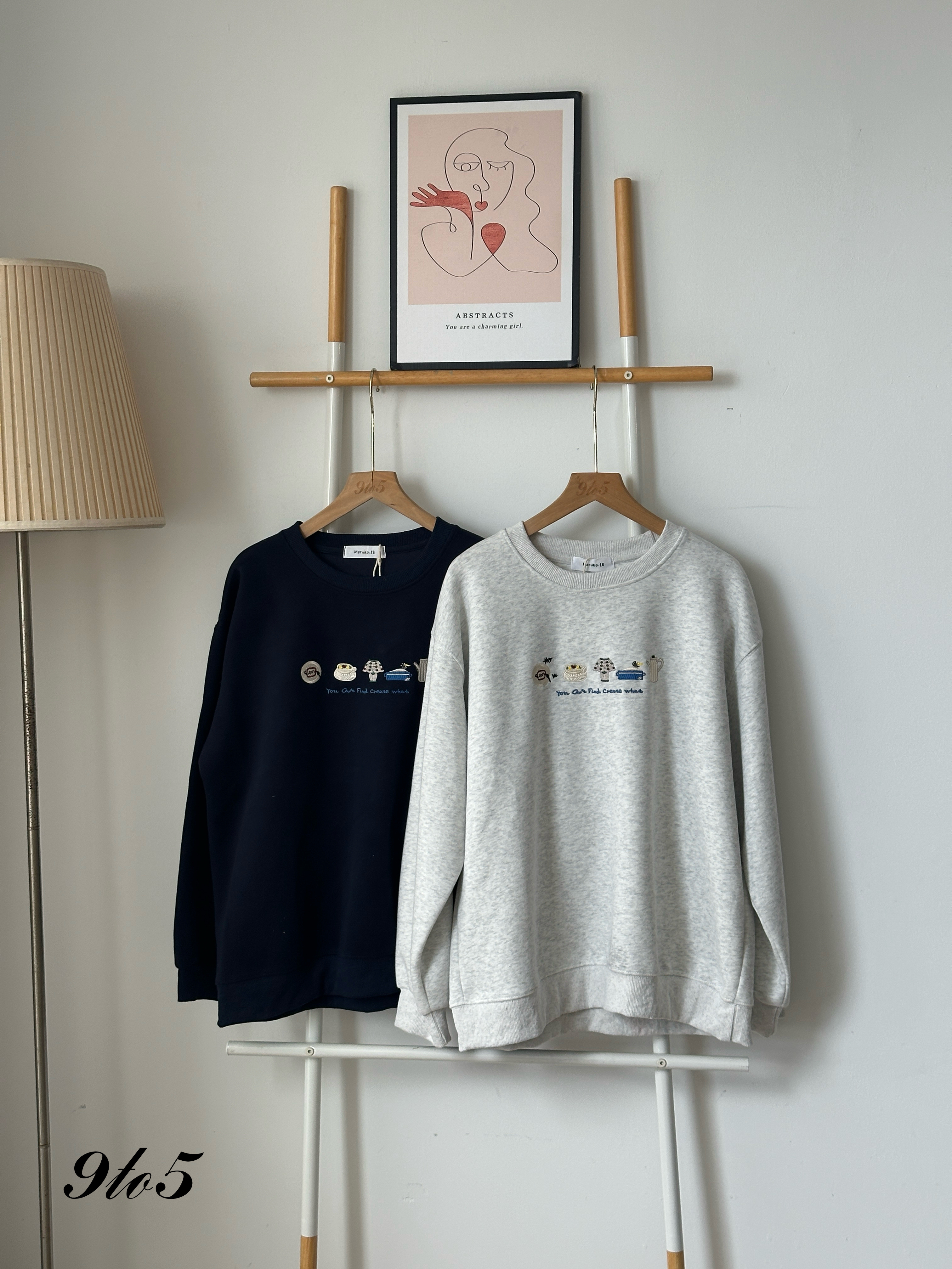 T4036 Long Sleeve Embroidery Sweatshirt - Light Grey & Navy