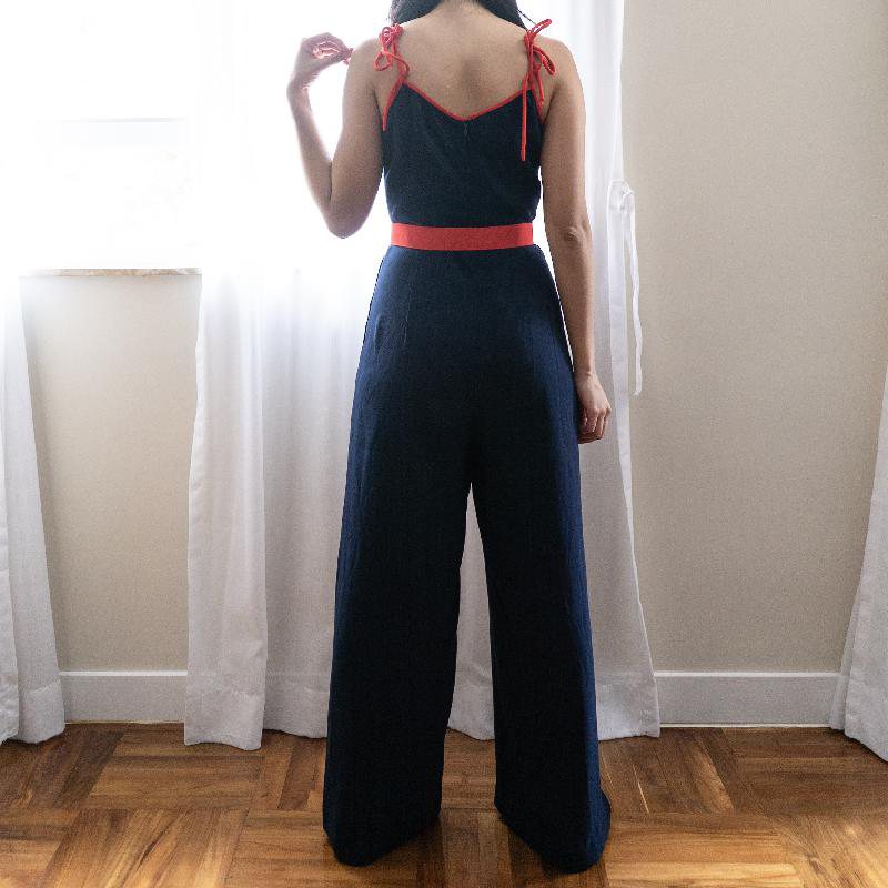 SOLD OUT 1940s Spaghetti Strap Patriotic Jumpsuit with Belt(FM111)