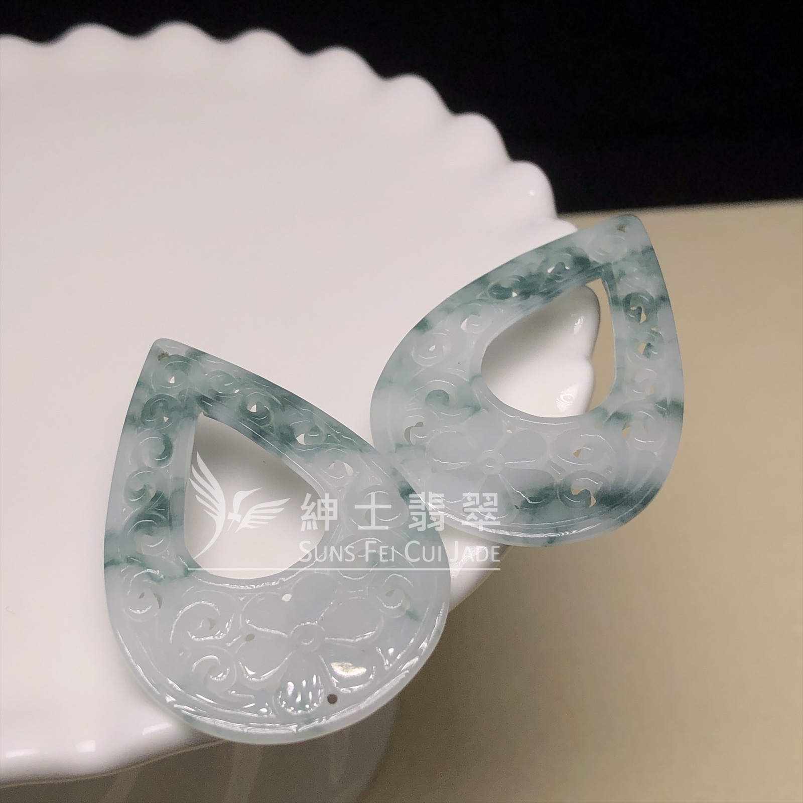 飄藍花翡翠耳環 YM00285