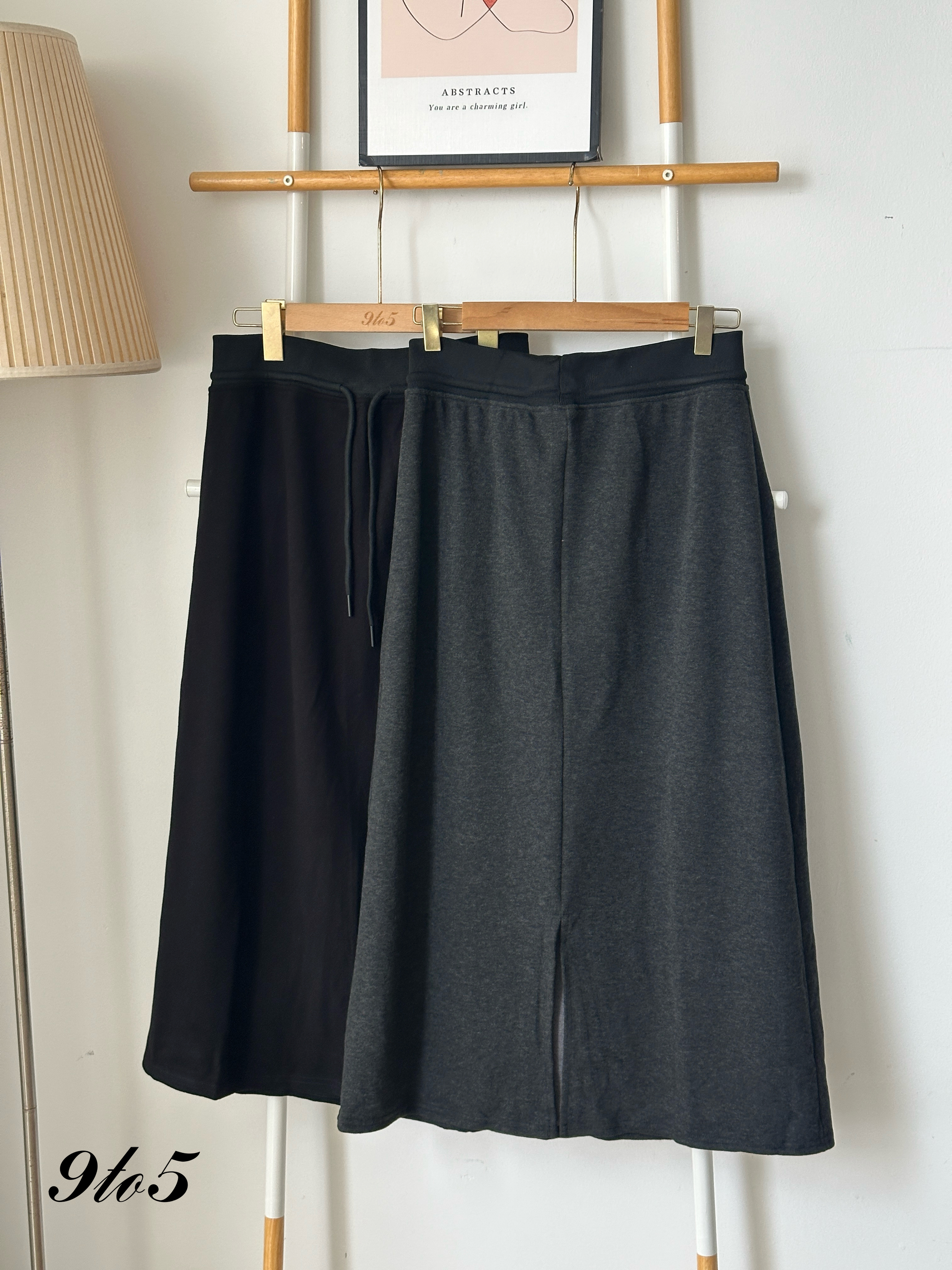 S1819 Self-tie Long Skirt - Black & Grey