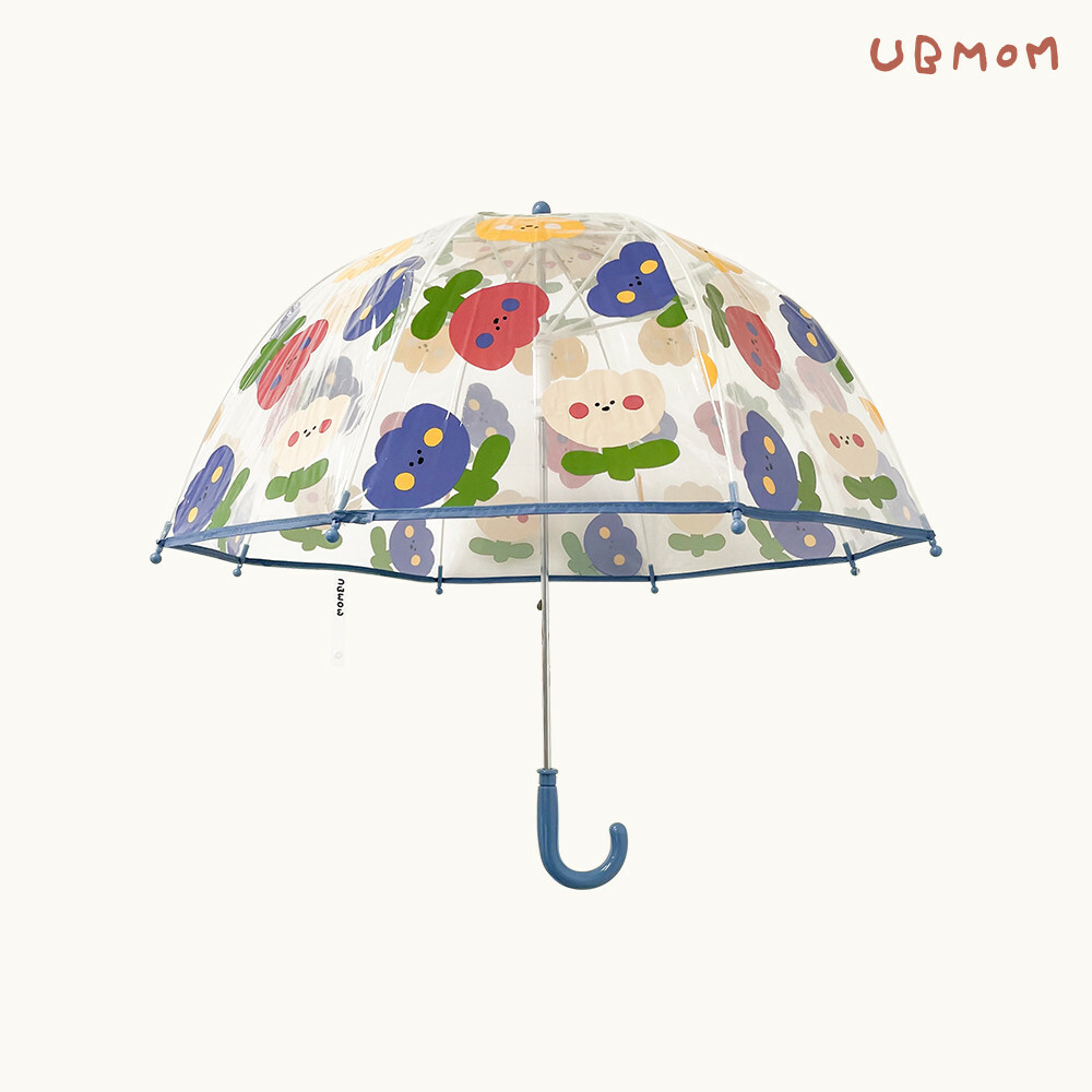 UBMOM 透明半自動透明雨傘 - 藍色鬱金香花花
