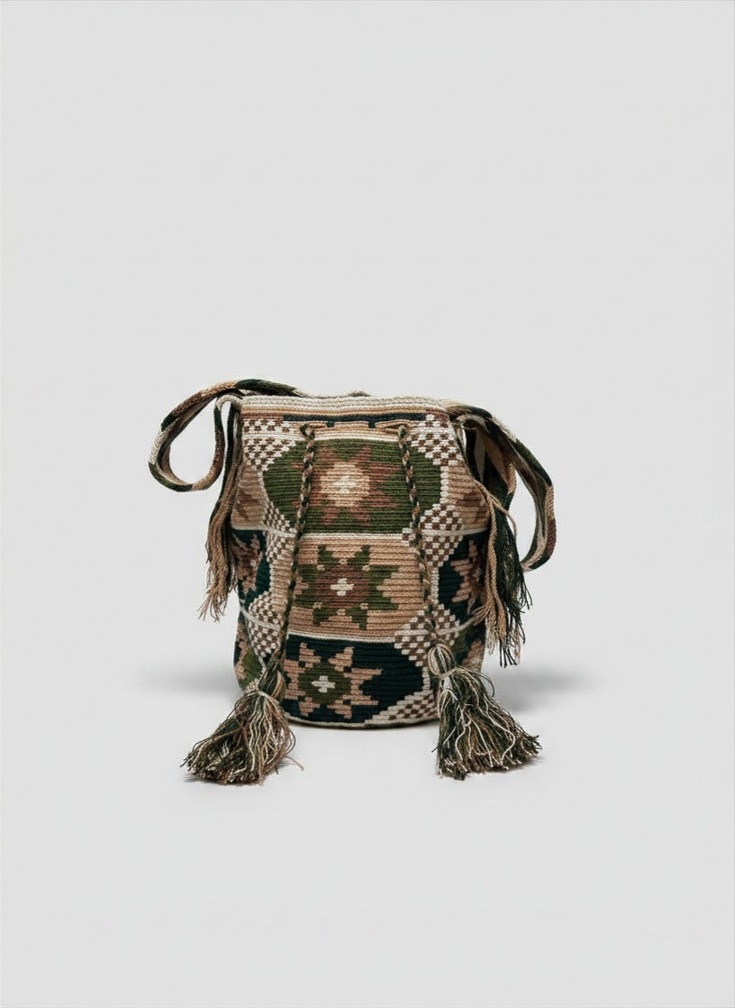 【背得起嘅藝術品】哥倫比亞正宗 Wayuu Mochila 手工民族編織袋  [預計 : 6月中至尾發貨] (PO-WY-BGEGRN-G06)