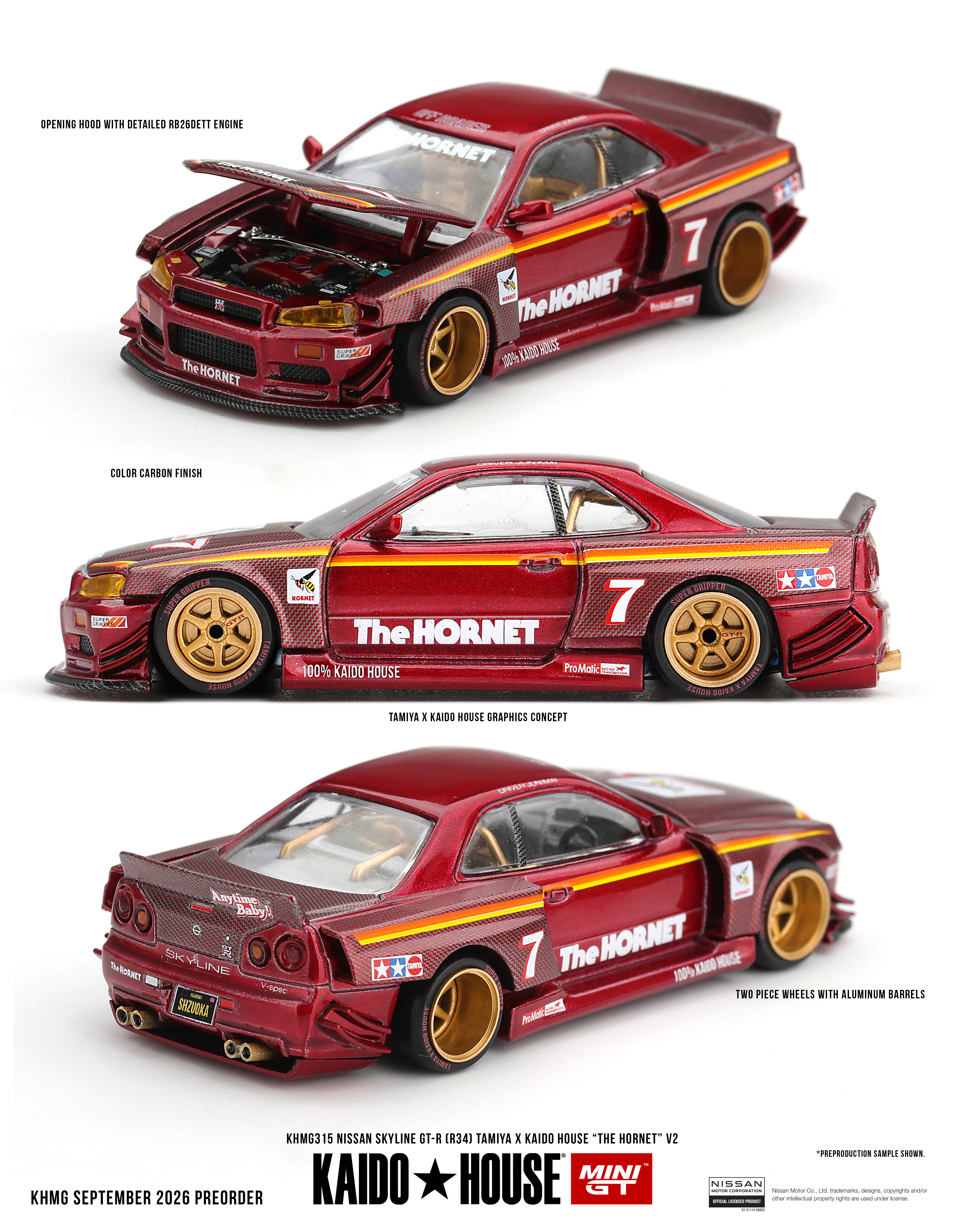 Pre Order - Kaido House x MINI GT ( KHMG315 ) Nissan Skyline GT-R (R34) TAMIYA x KAIDO HOUSE "The Hornet" V2 / MINIGT 預訂優惠價 Pre-Order Price: HK$135