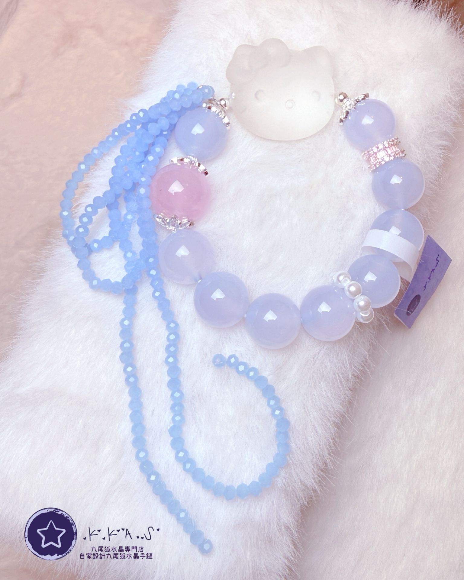K00238 白水晶 貓頭 自家設計手鏈