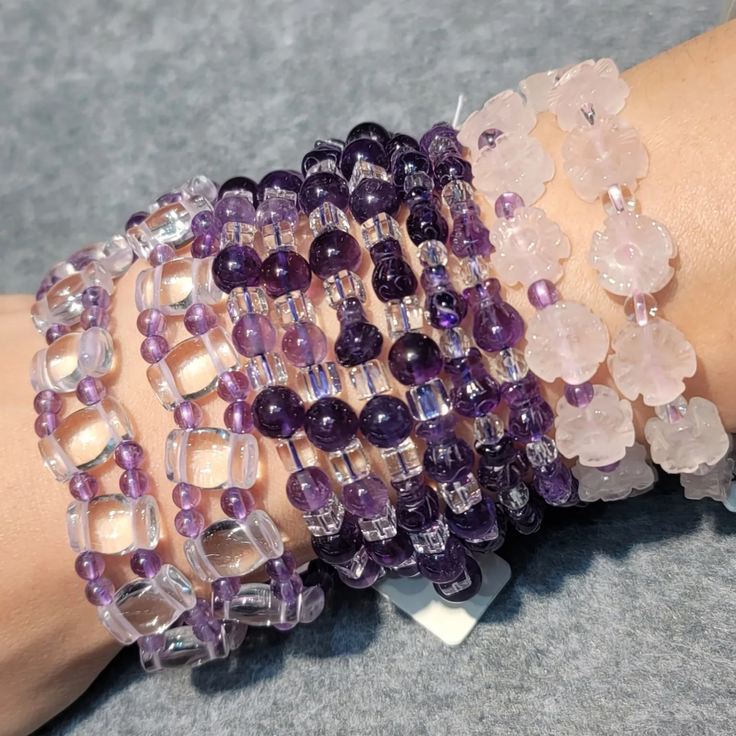 粉紅晶花花紫水晶3mm手鏈