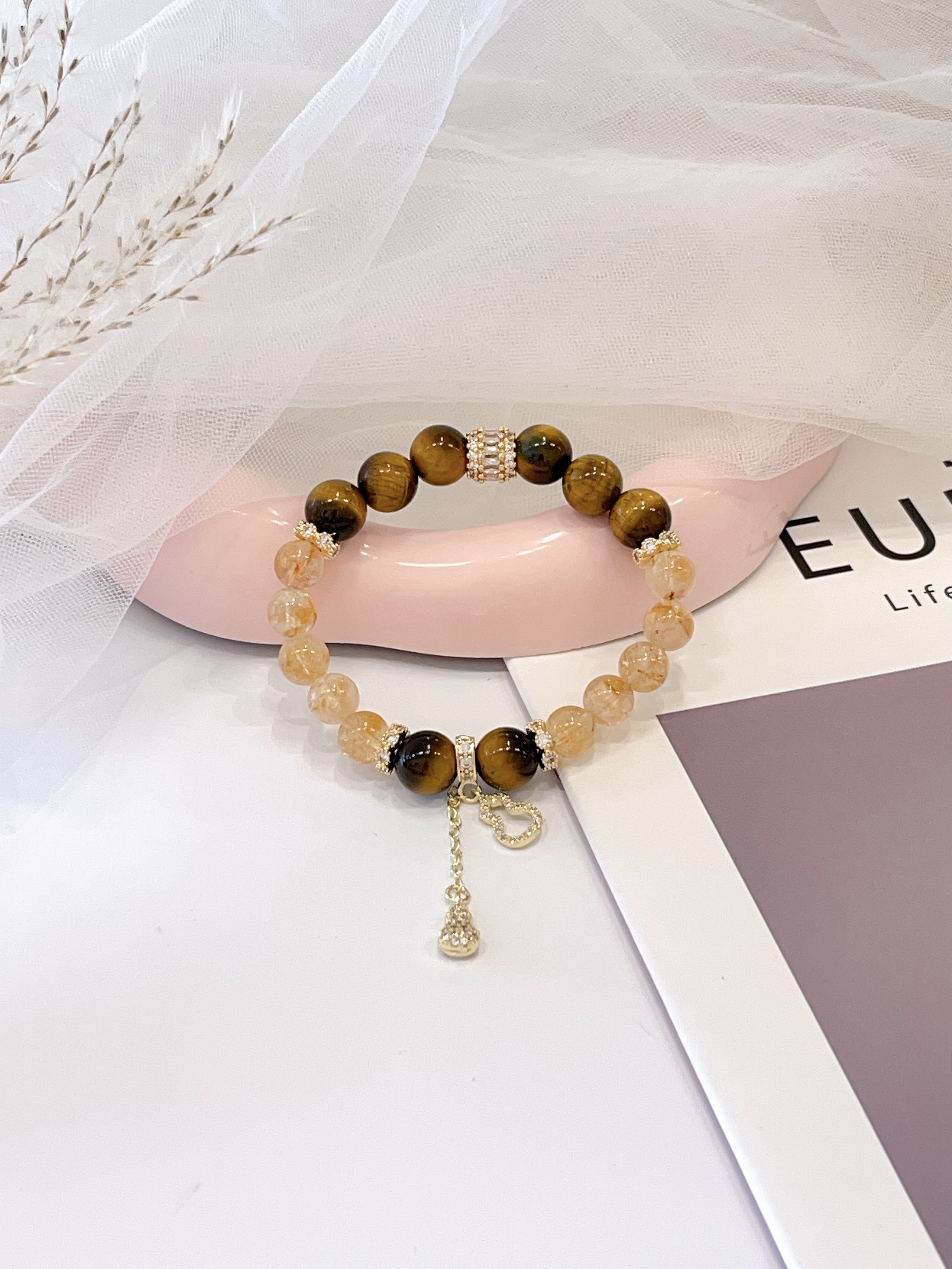 💛 黄塔晶 × 黄虎眼 × 葫芦吊饰手串 Citrine, Tiger Eye & Gourd Charm 