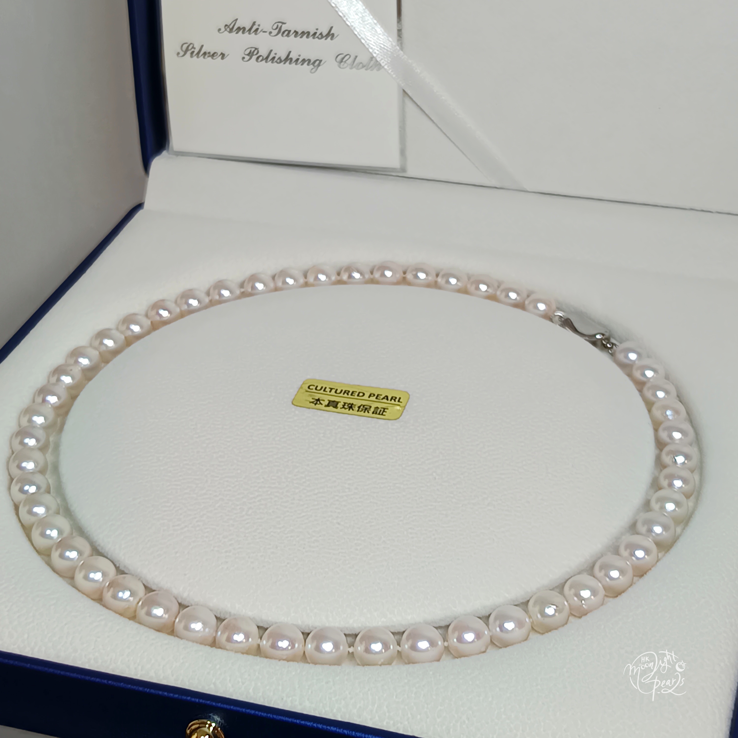 正圓極強光日本akoya櫻花粉色海水珍珠925扣項鍊