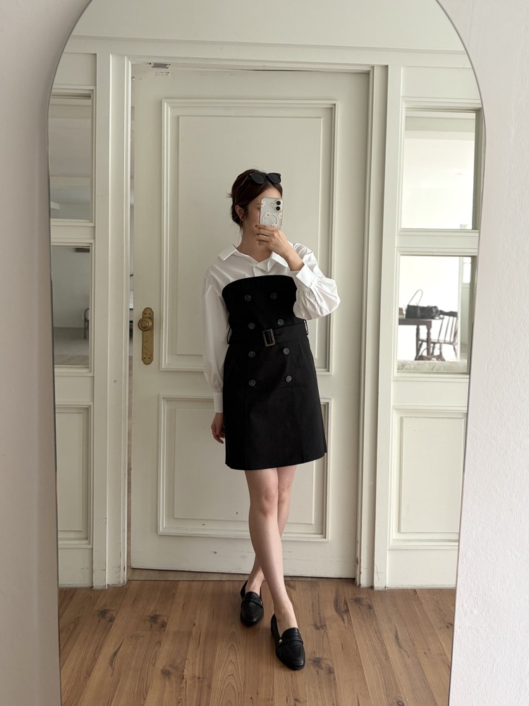 Belted Short Trench Dress (Black)