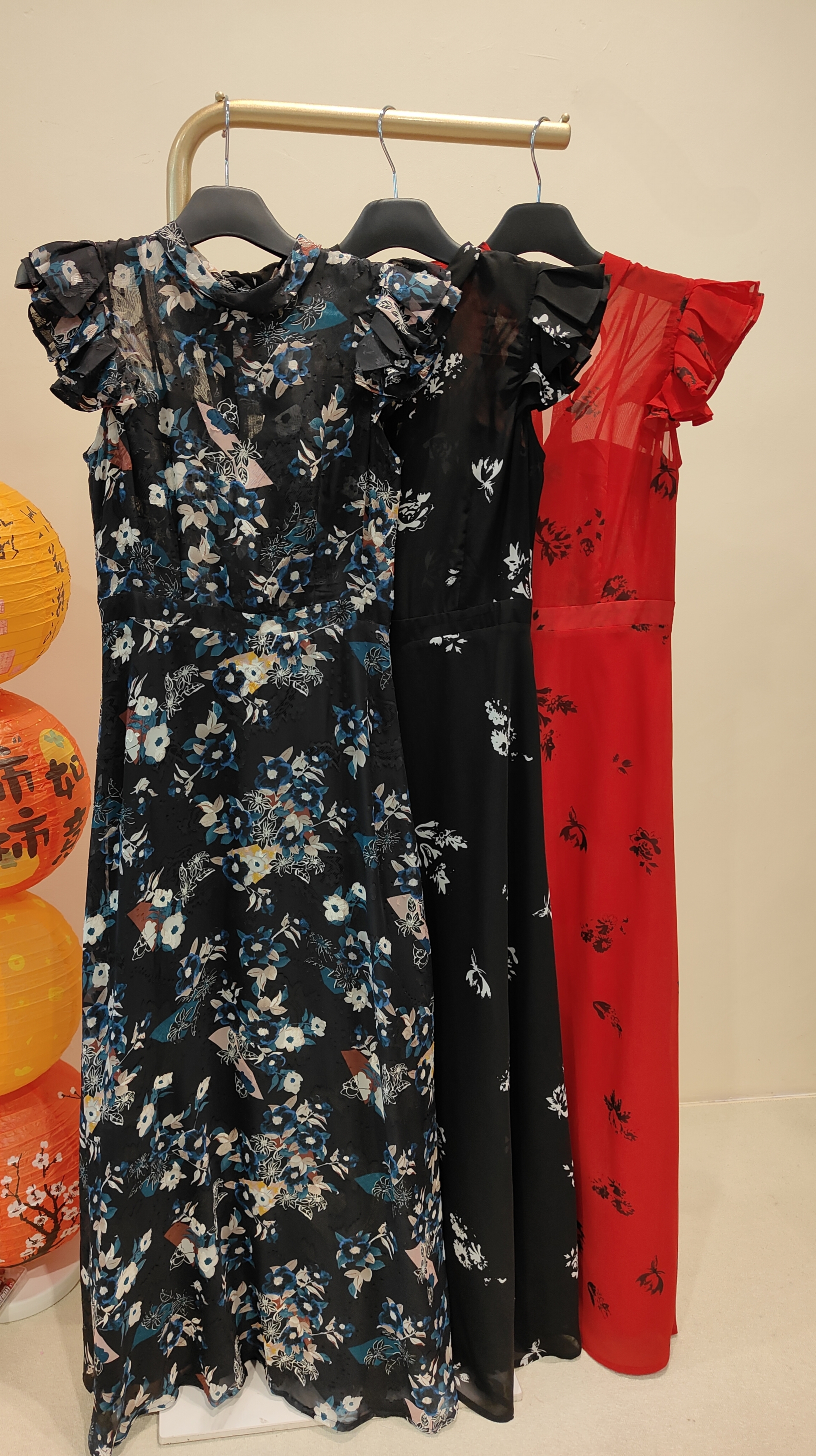 荷叶袖雪纺连身裙 2137