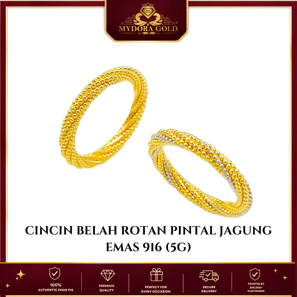 MYDORA Cincin Belah Rotan Pintal Jagung (5G) l EMAS 916/22K