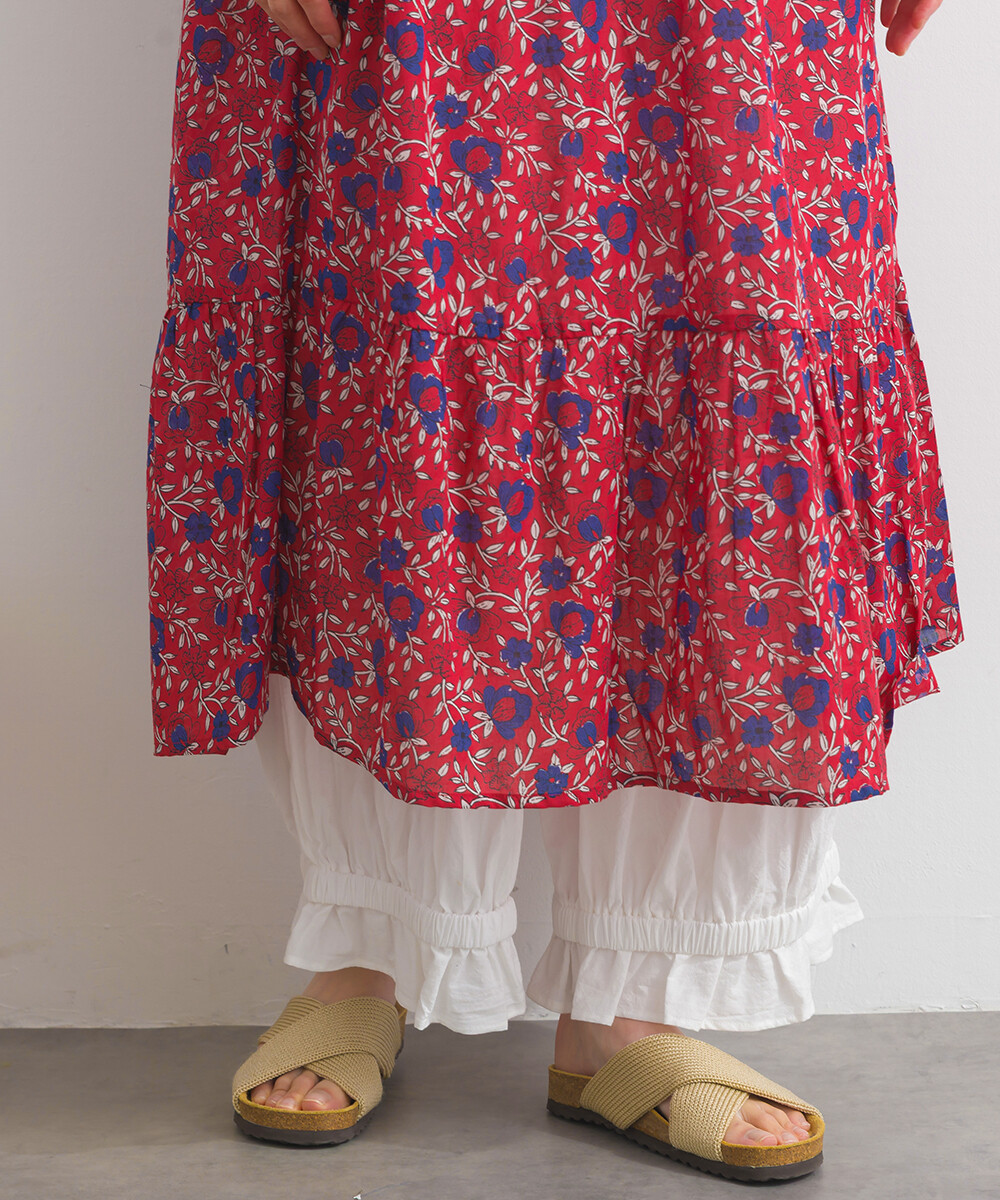 LP - 印度棉復古花卉連身裙 (紅色)