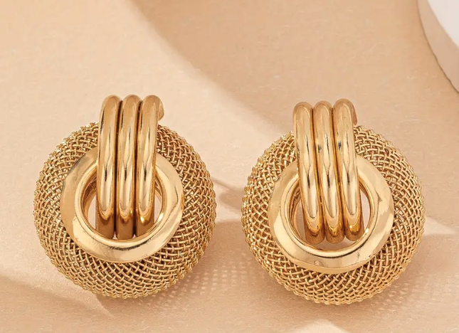 Chic Golden-Tone Hollow Mesh Sphere Earrings