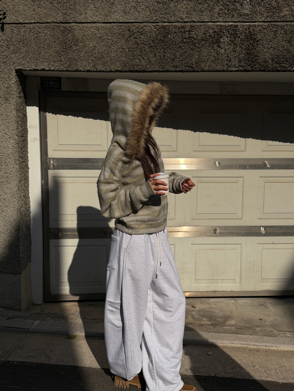 Striped Faux Fur Zip Hoodie(Unisex)