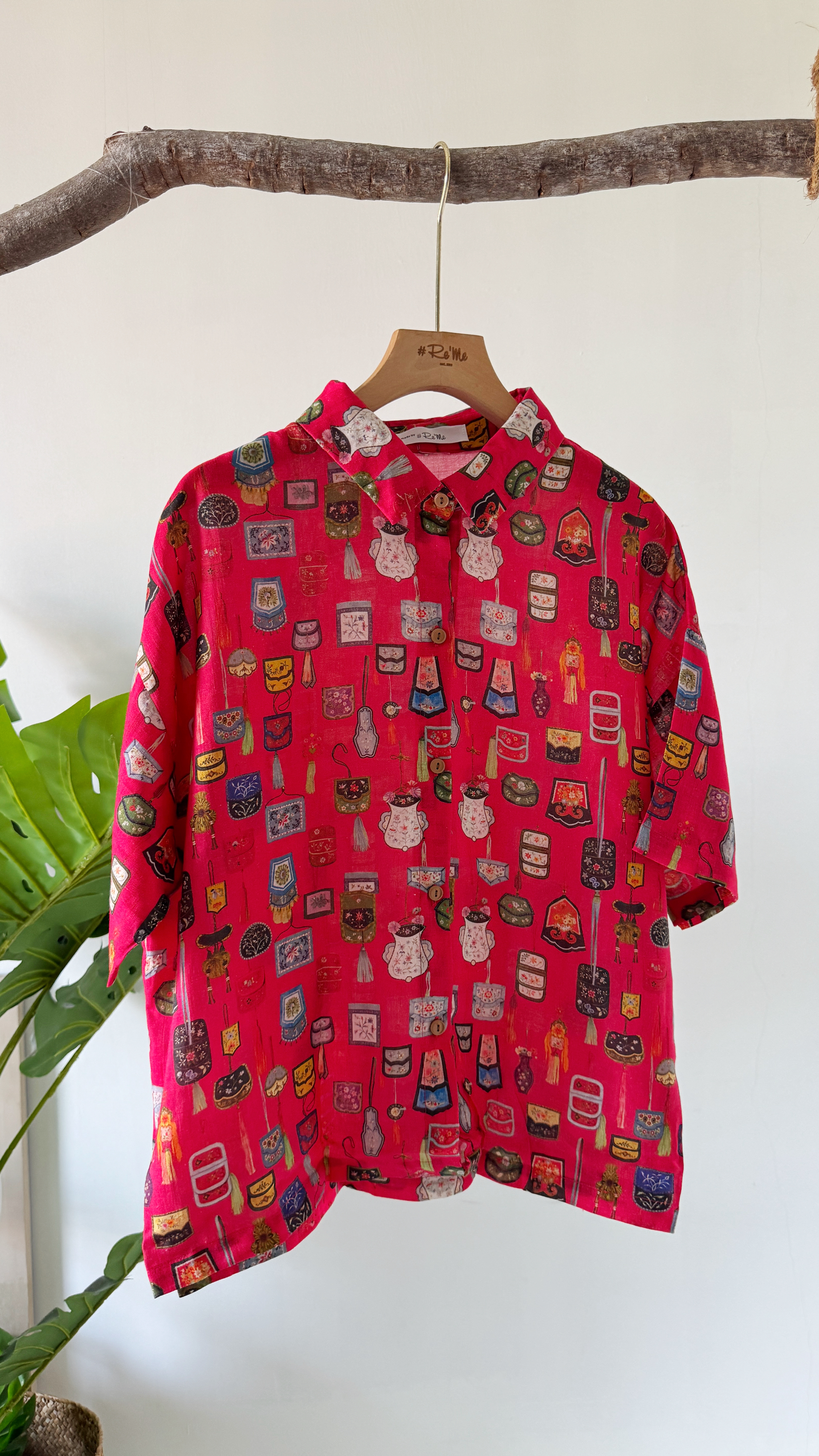 复古港风印花翻领衬衫