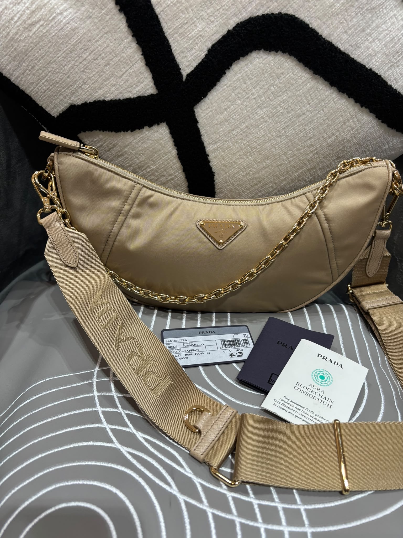 PRADA Re-Nylon Demi-Lune hobo bag 2 way bag 1BH222 100%Authentic, 95%New ✅ certificate ✅Dust Bag